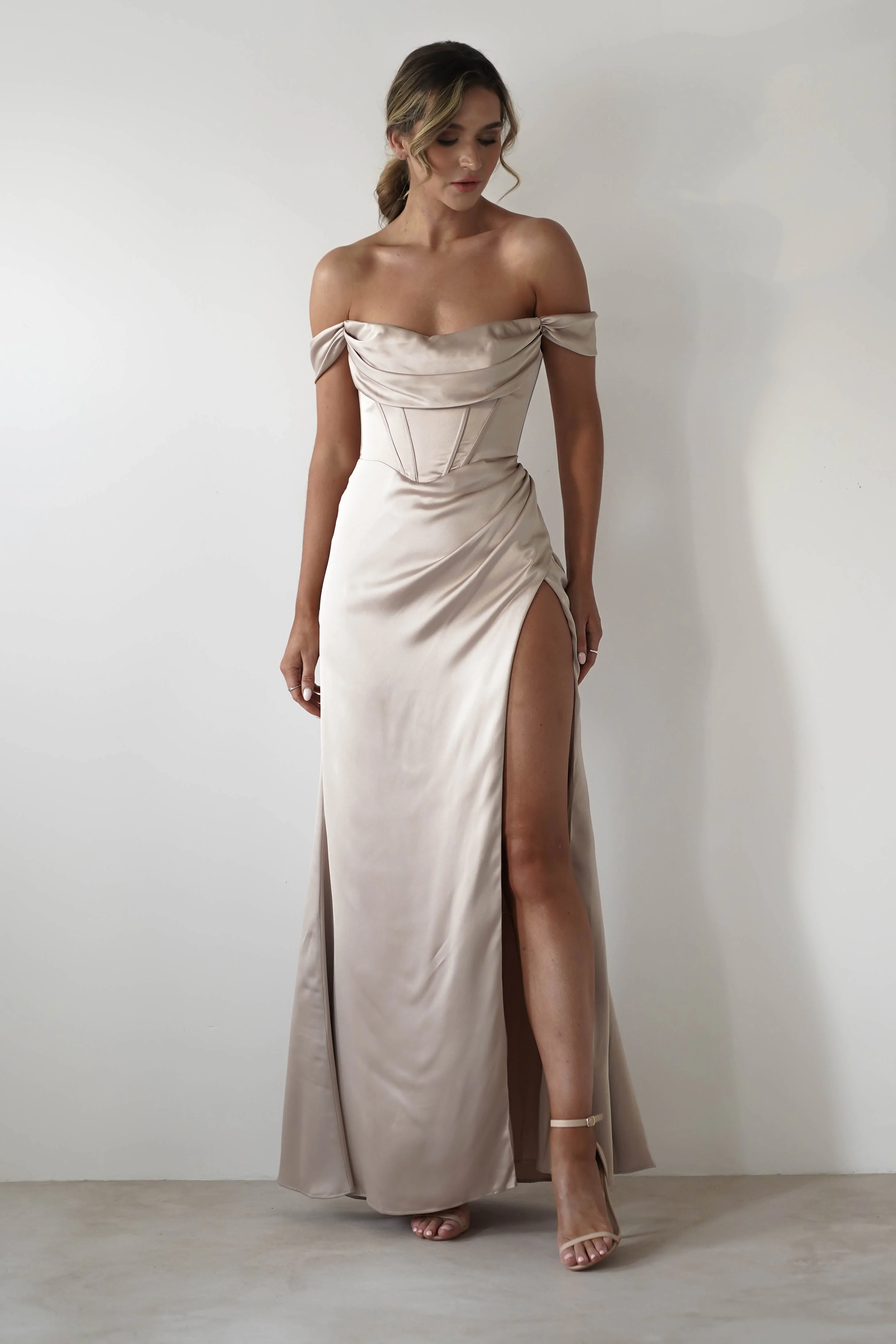 Dionne Soft Coset Maxi Gown | Champagne - Image 4