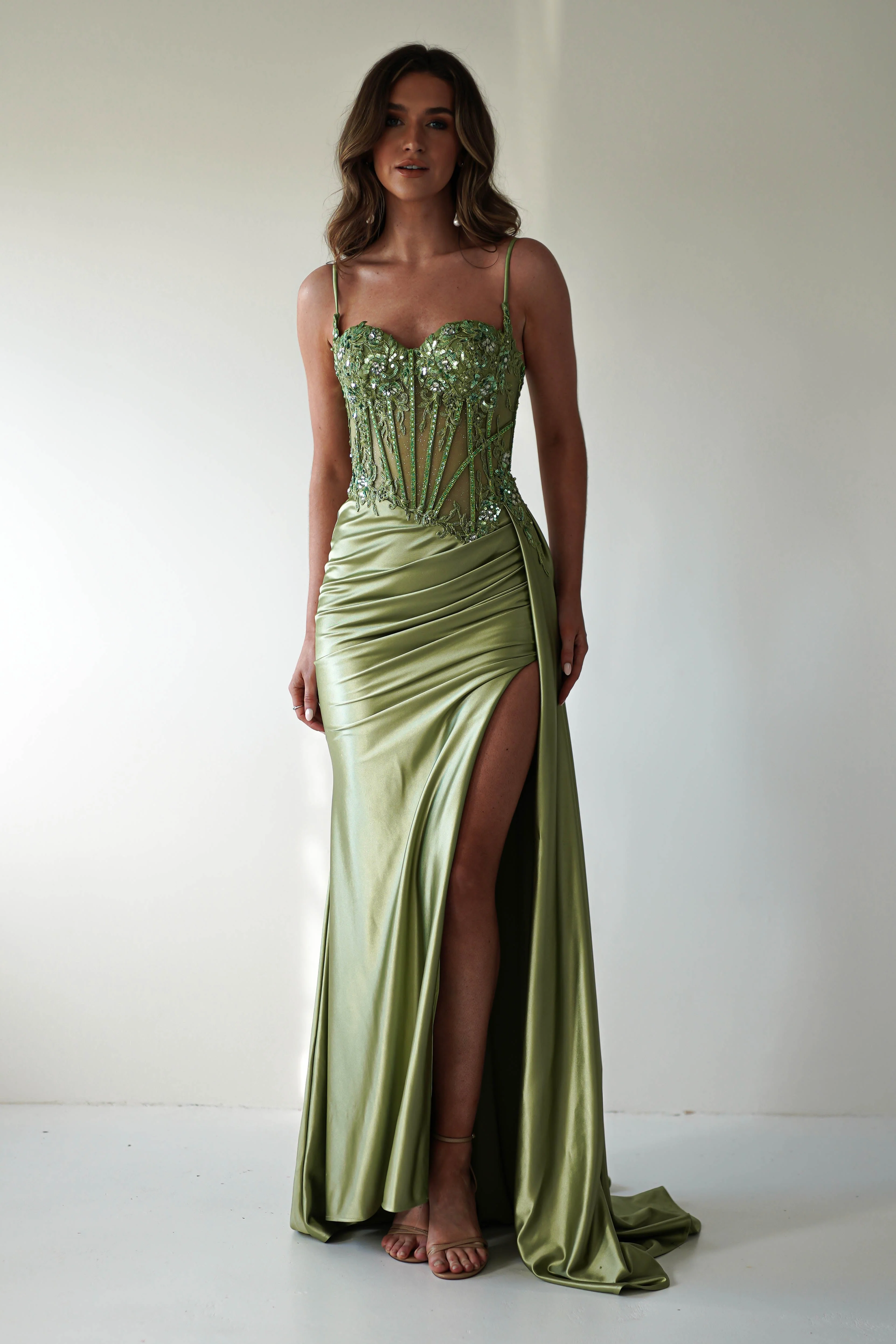 Diva Embellished Corset Gown | Green - Image 5