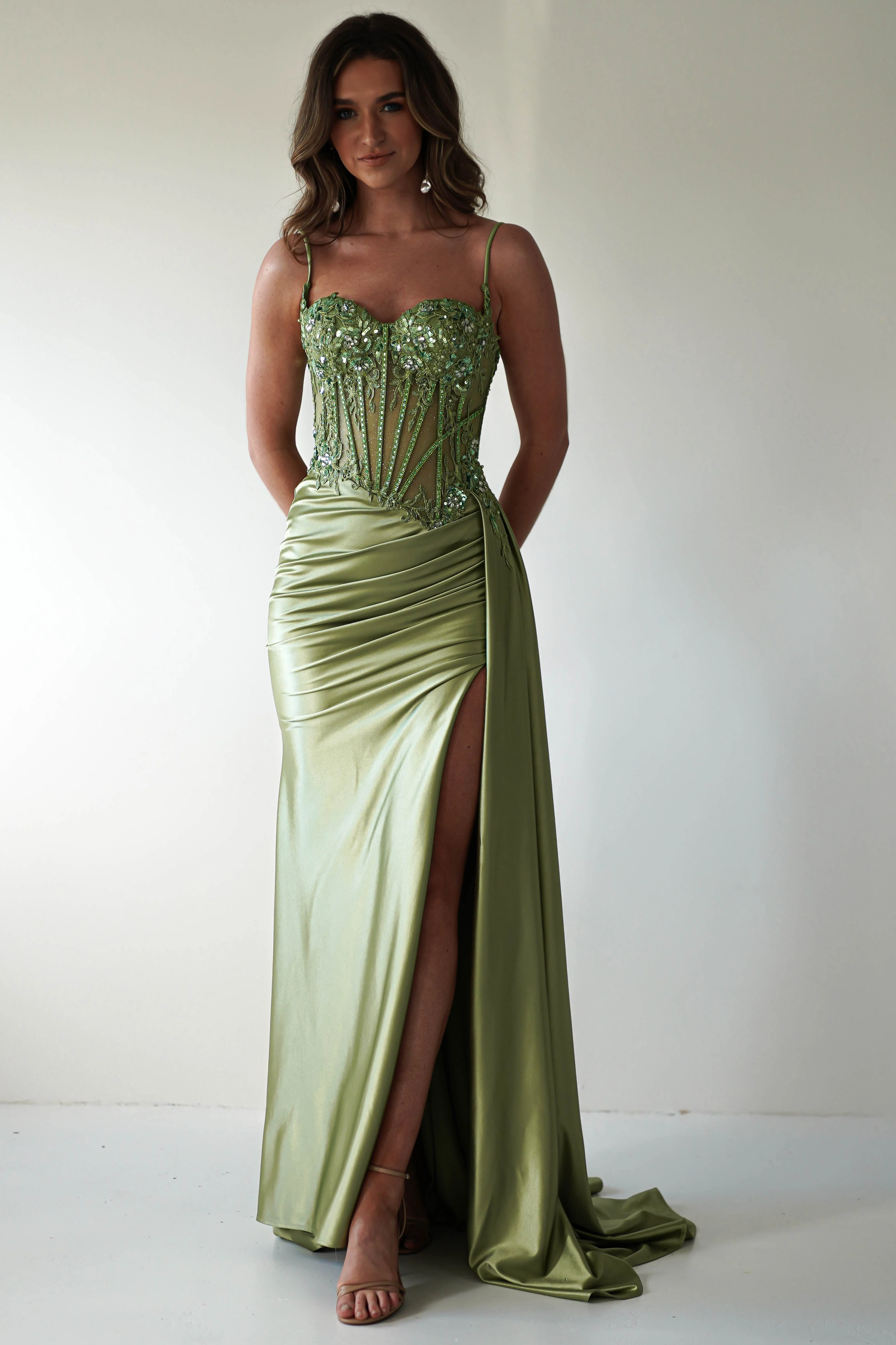 Diva Embellished Corset Gown | Green - Image 6