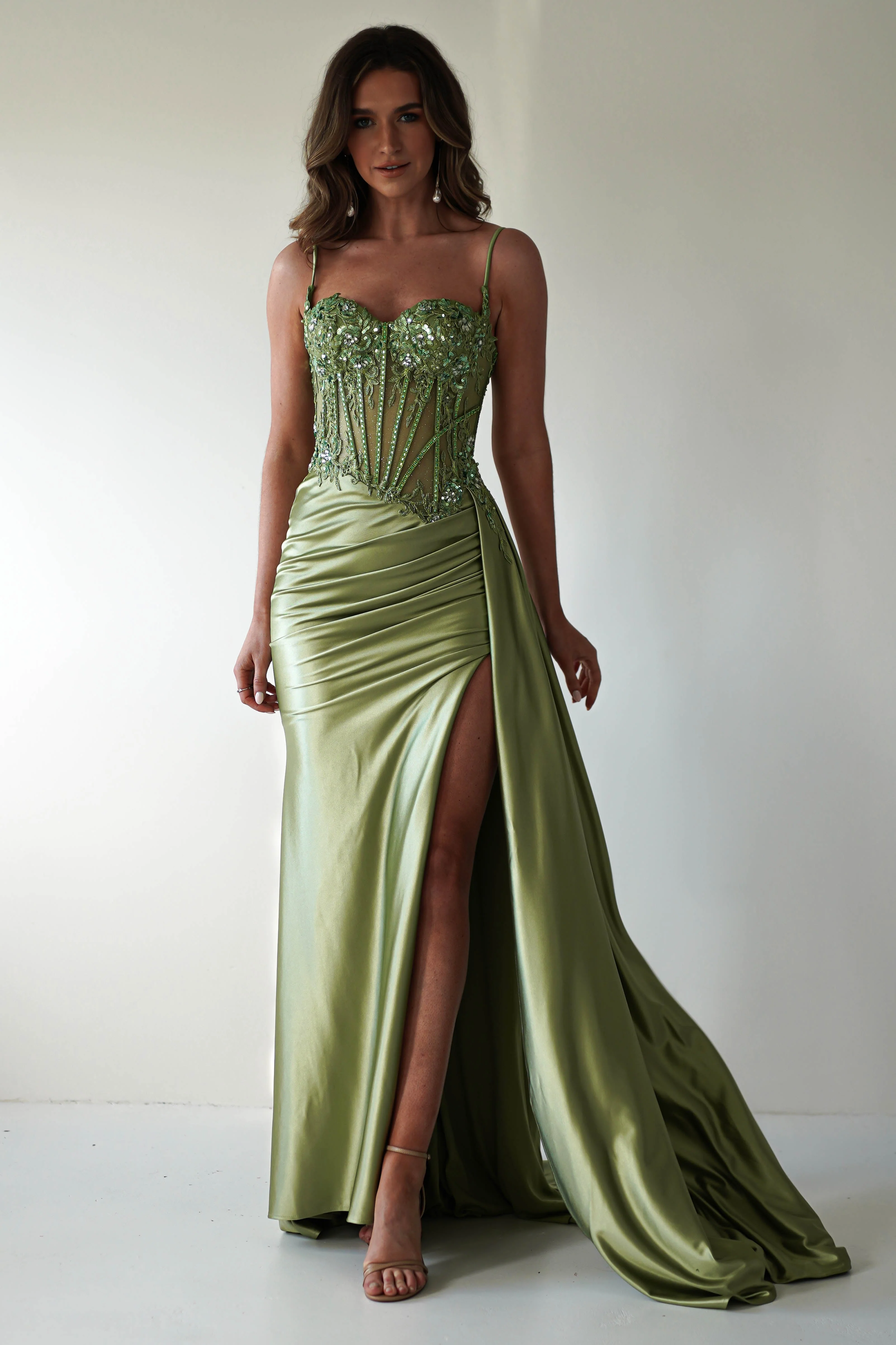 Diva Embellished Corset Gown | Green - Image 8