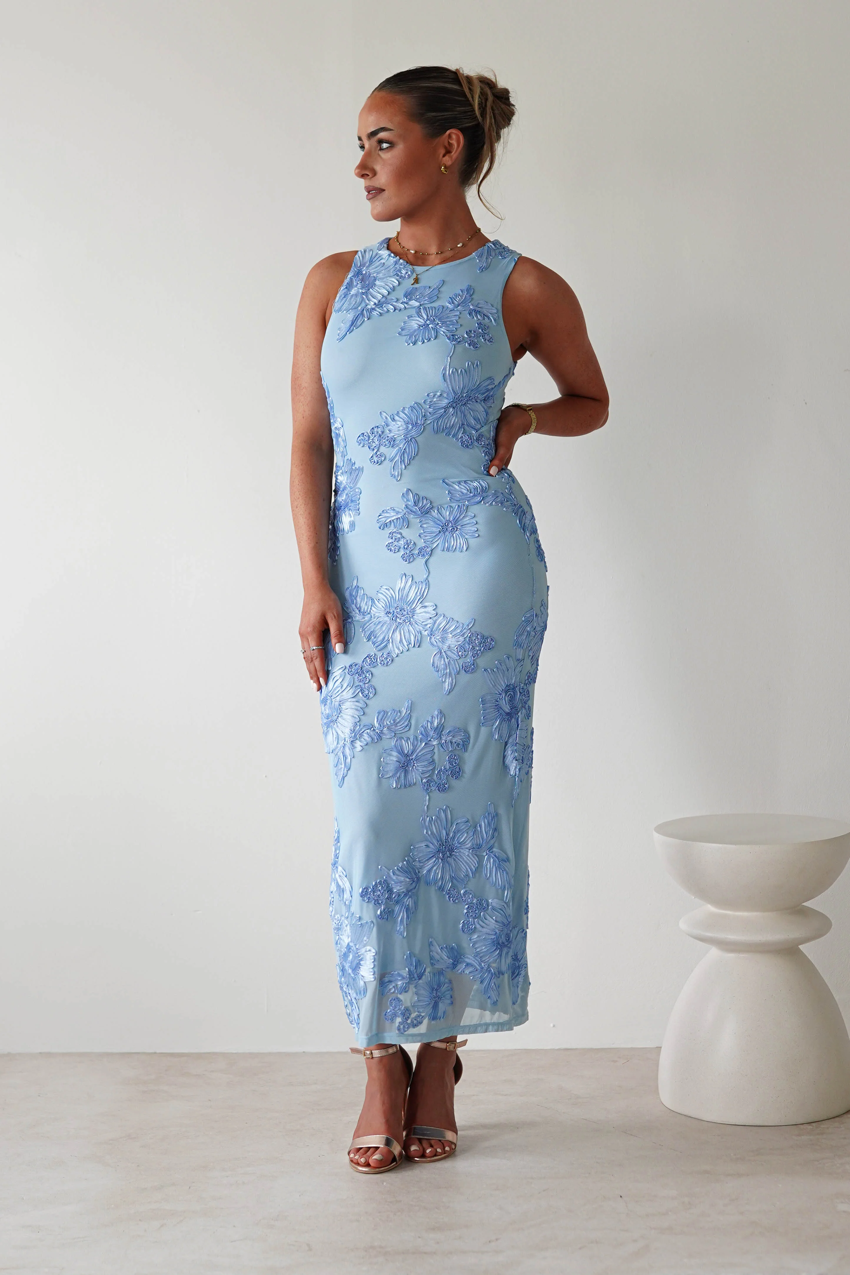 Eliana Bodycon Midi Dress | Blue Textured - Image 7