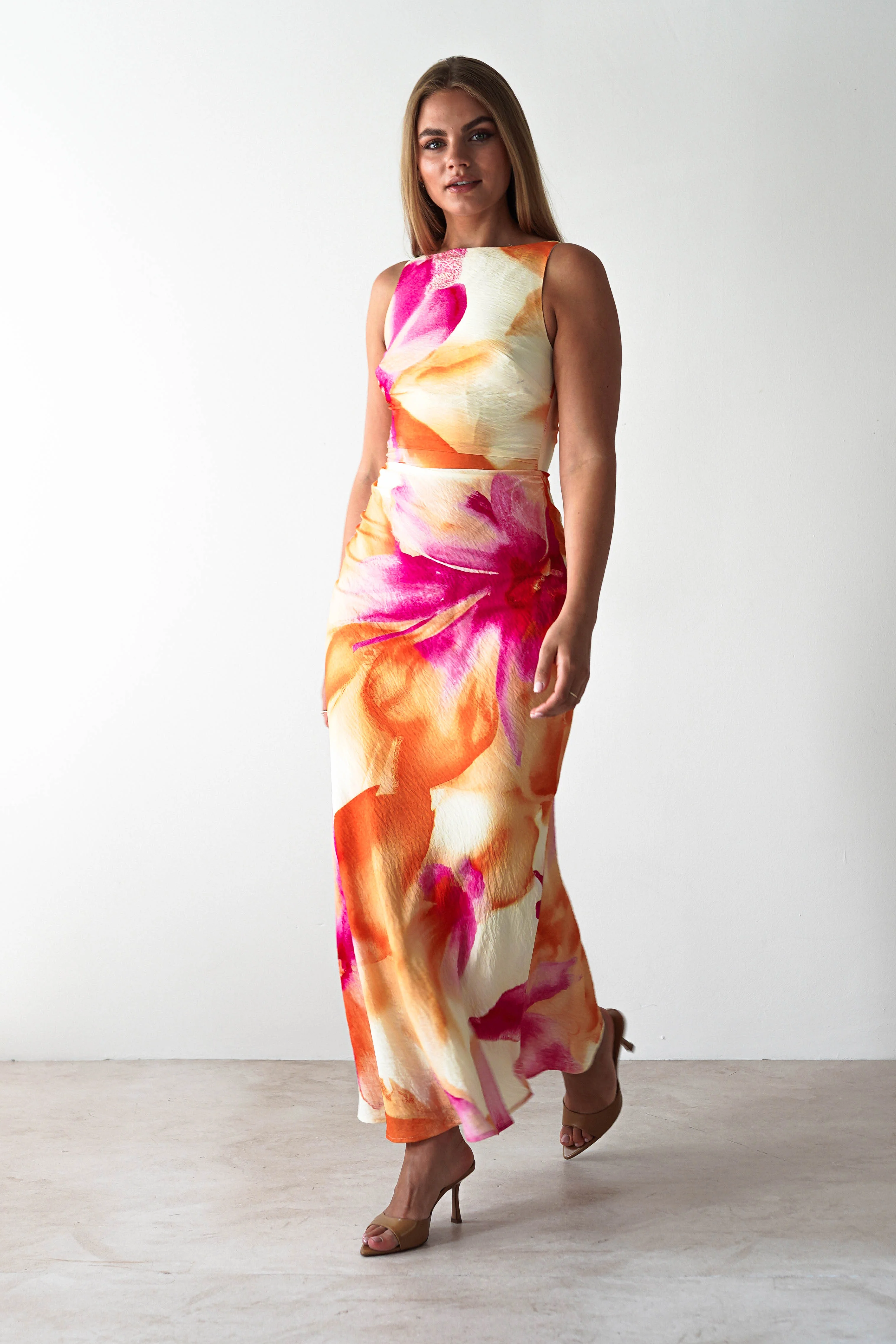 Ellarose Square Neck Maxi Dress | Orange/Pink - Image 12