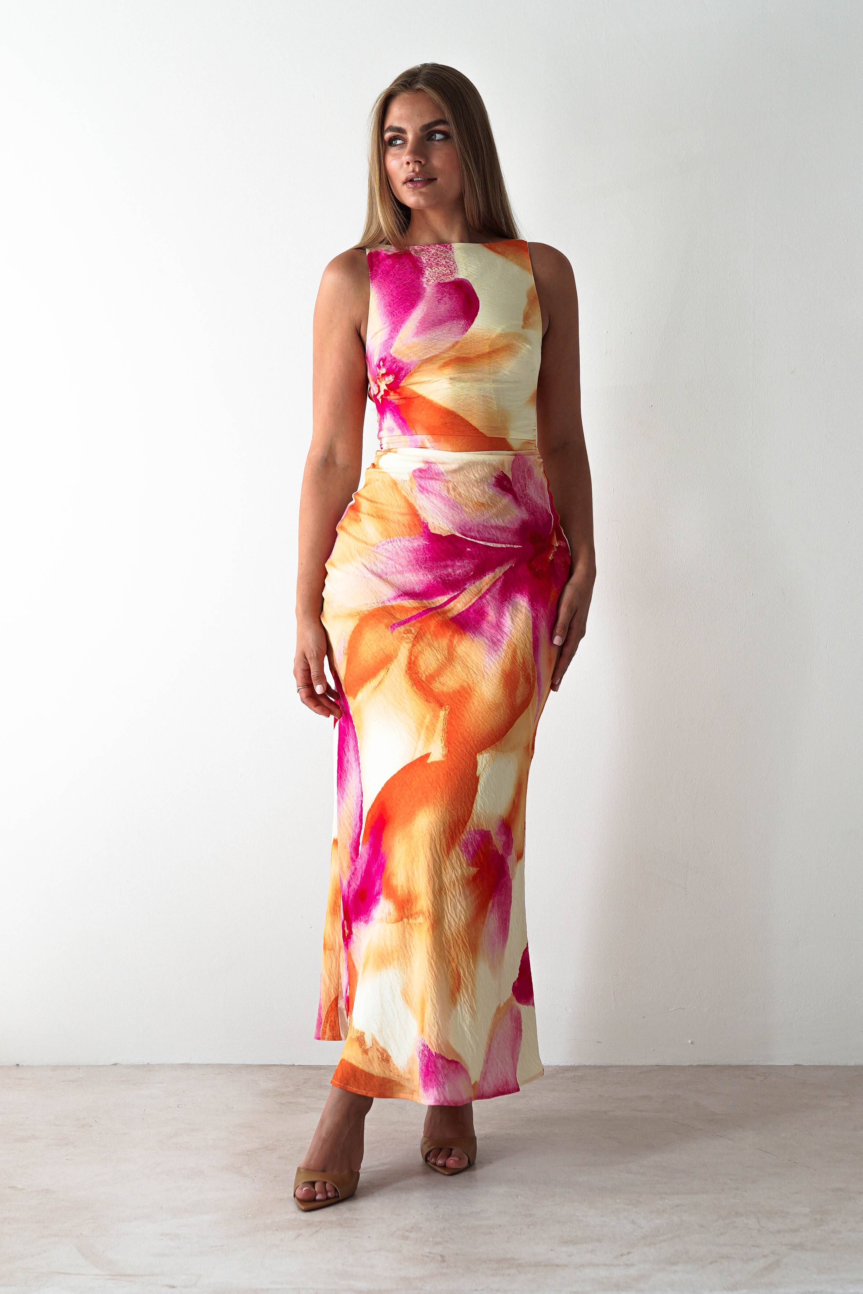 Ellarose Square Neck Maxi Dress | Orange/Pink - Image 6