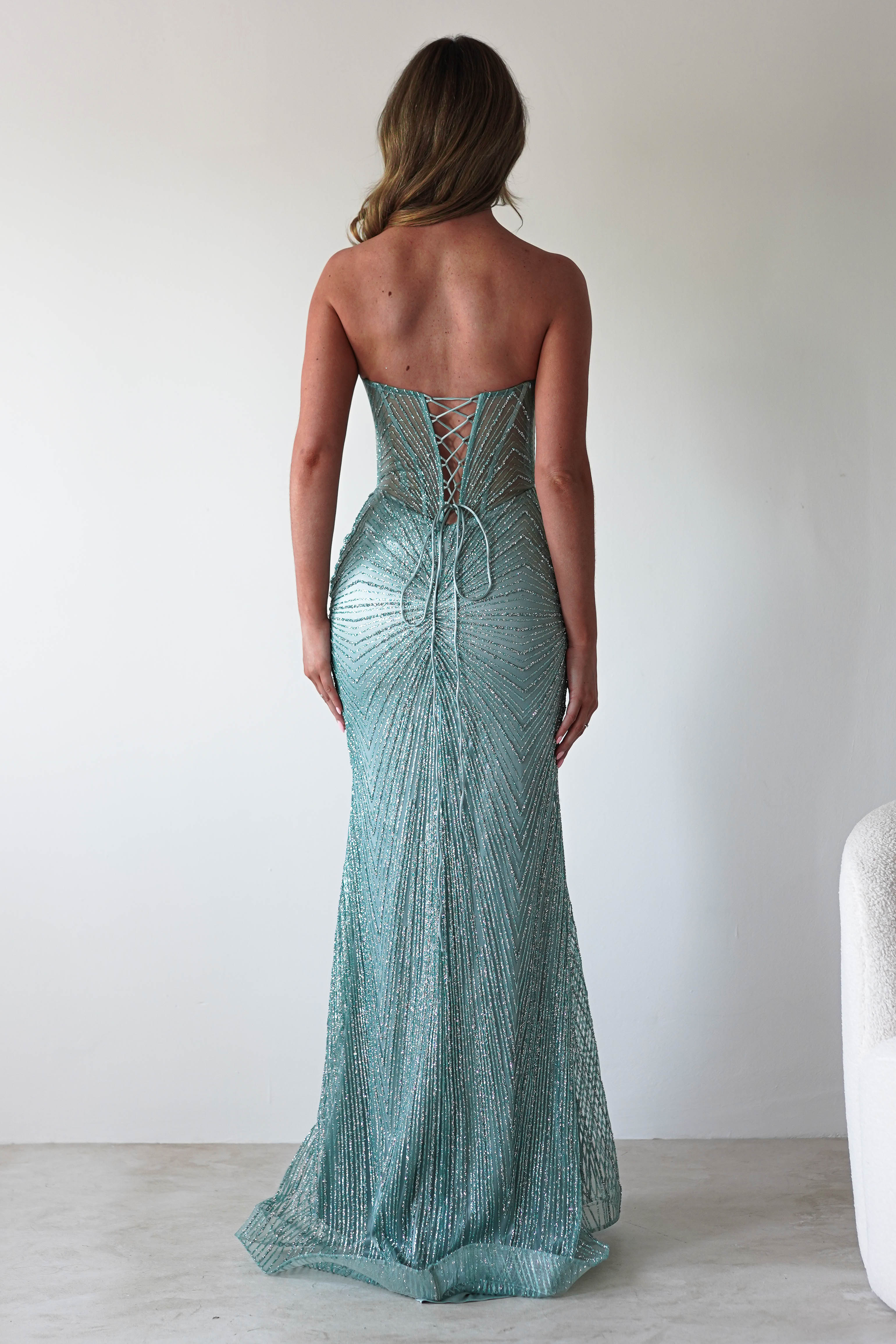 Elyse Glitter Strapless Gown | Sage - Image 3