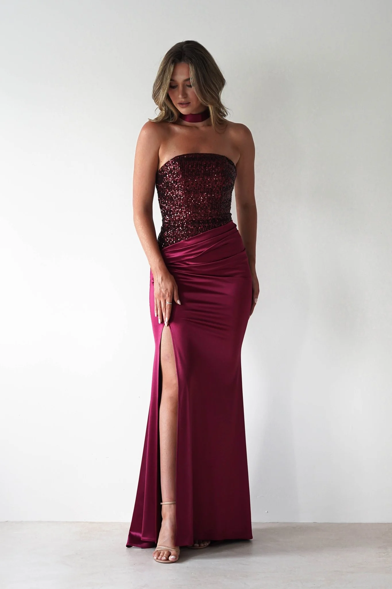 Elysia Sequin Embellished Bodice Gown | Wine - Image 2