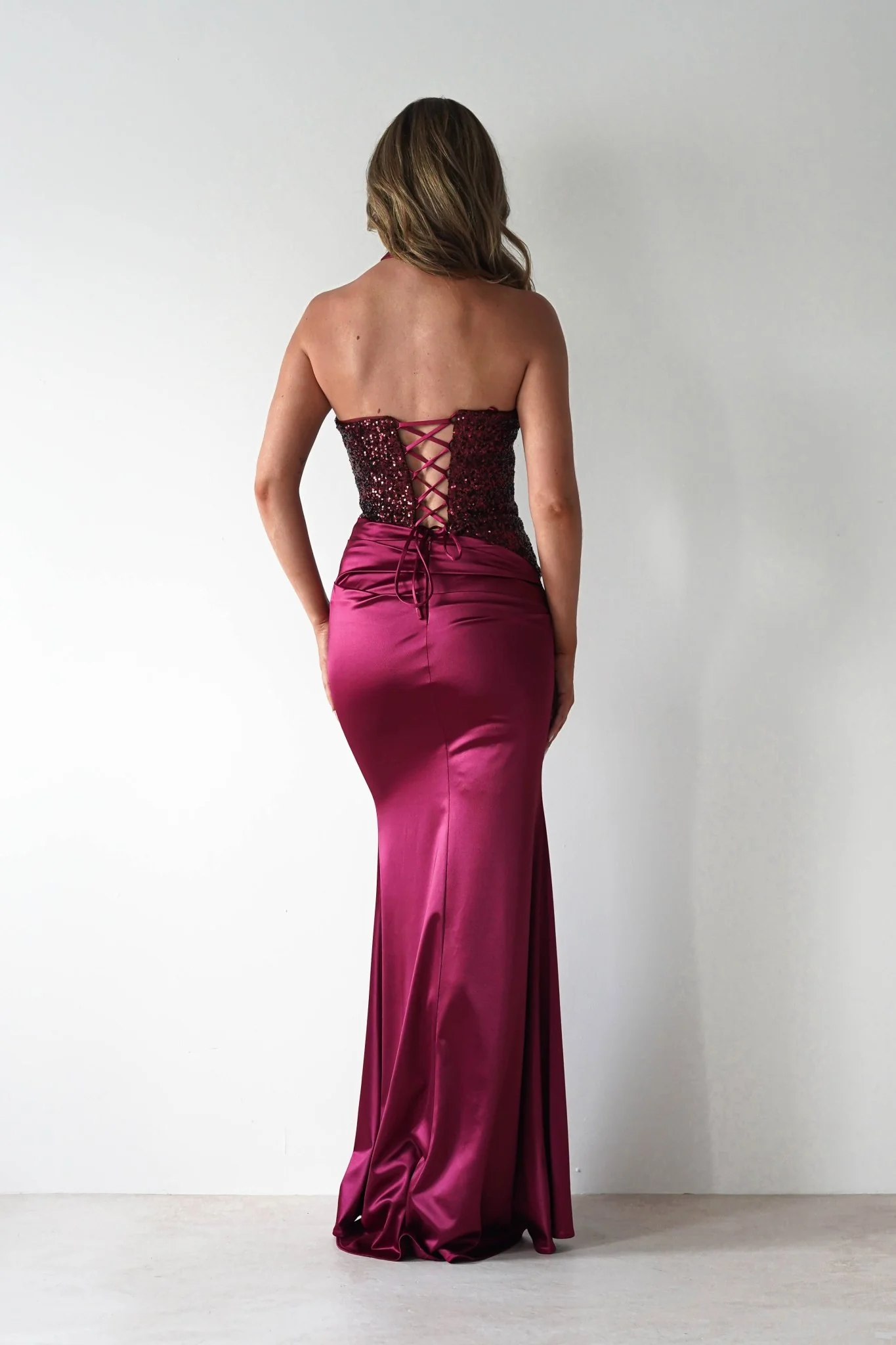 Elysia Sequin Embellished Bodice Gown | Wine - Image 3