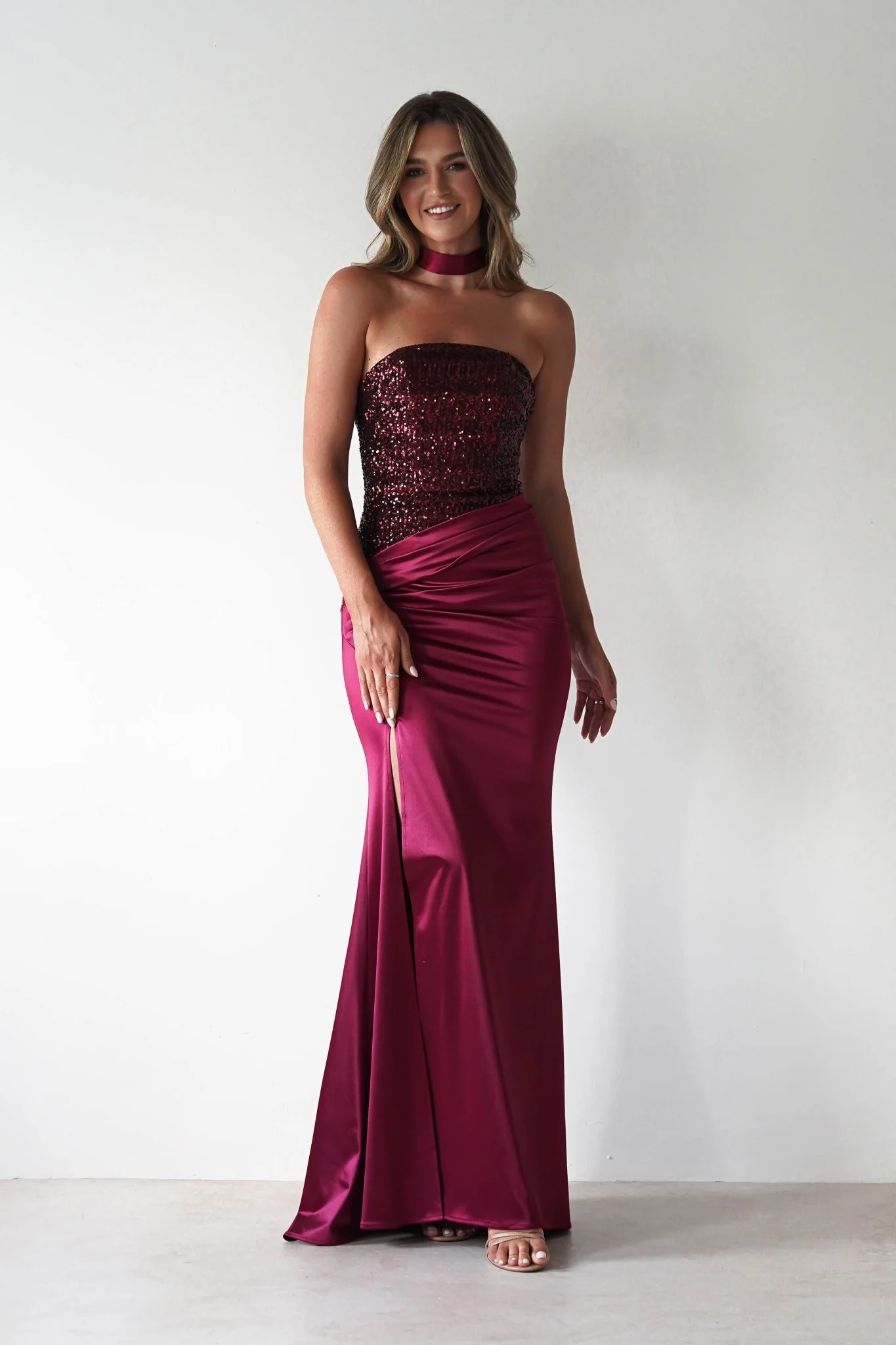 Elysia Sequin Embellished Bodice Gown | Wine - Image 6