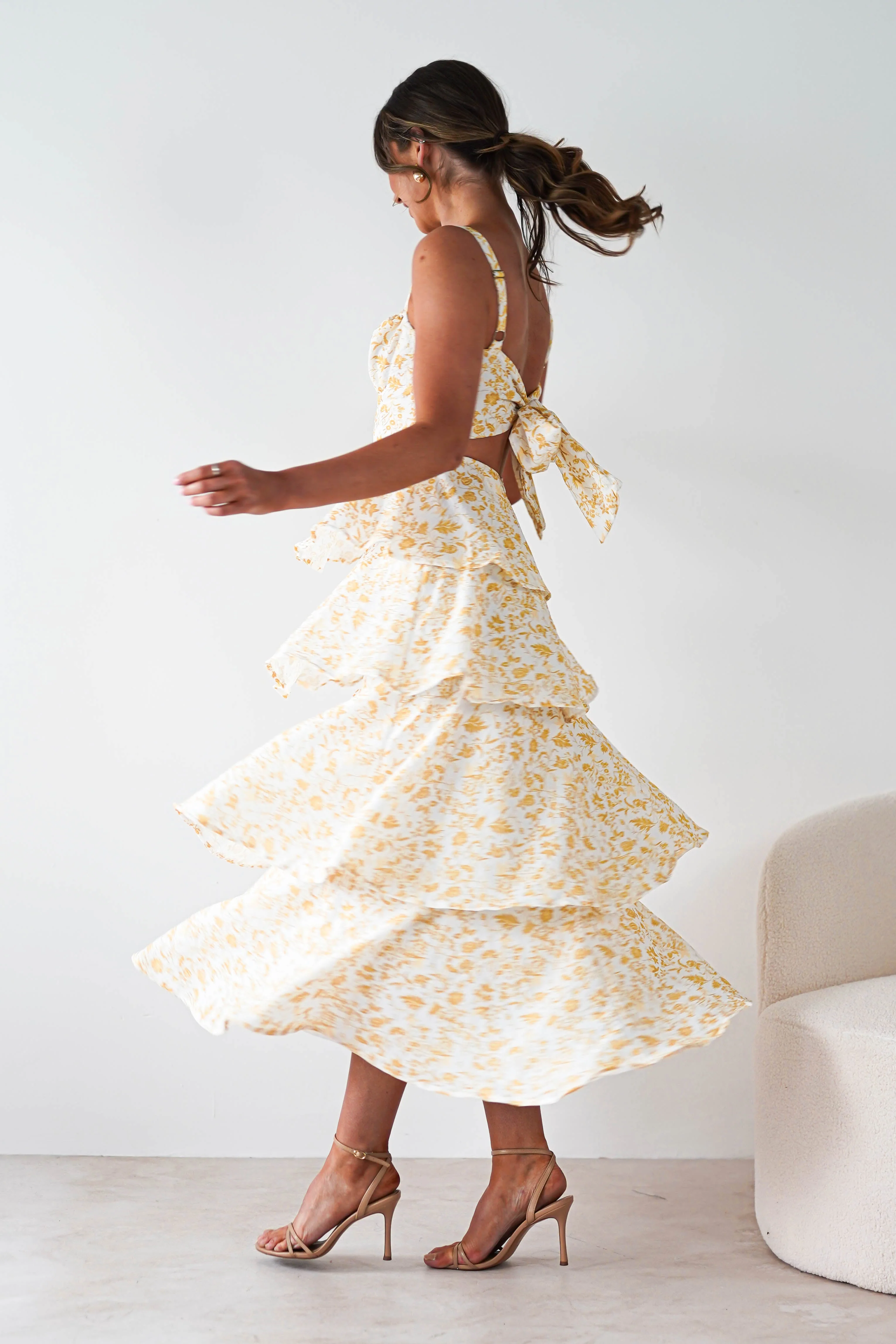 Emily Floral Ruffle Maxi Dress | Yellow Print - Image 8