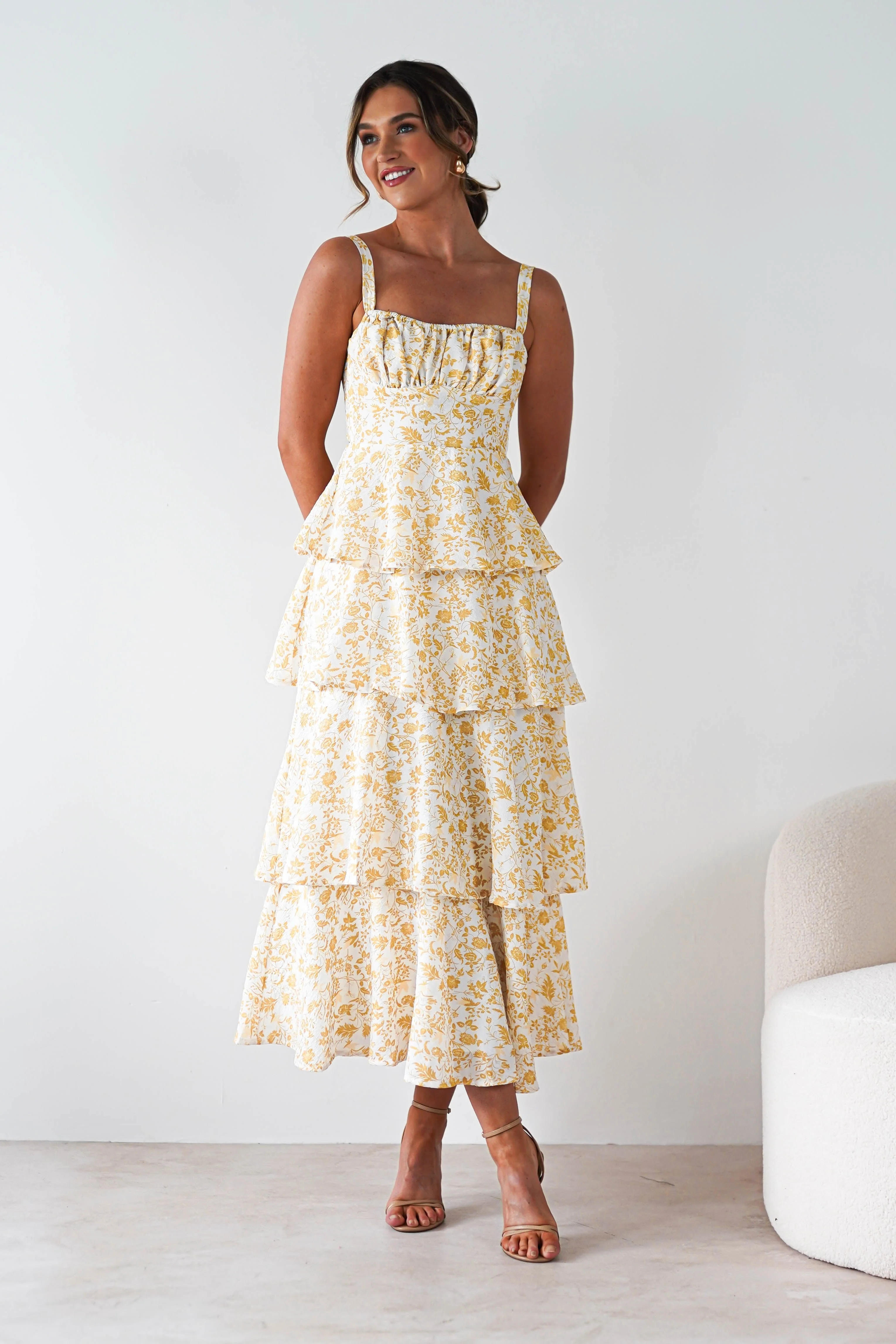 Emily Floral Ruffle Maxi Dress | Yellow Print - Image 9