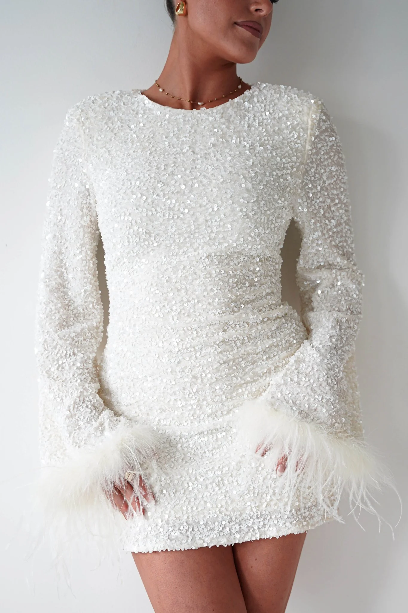Eve Long Sleeve Sequin Mini Dress | Ivory - Image 4