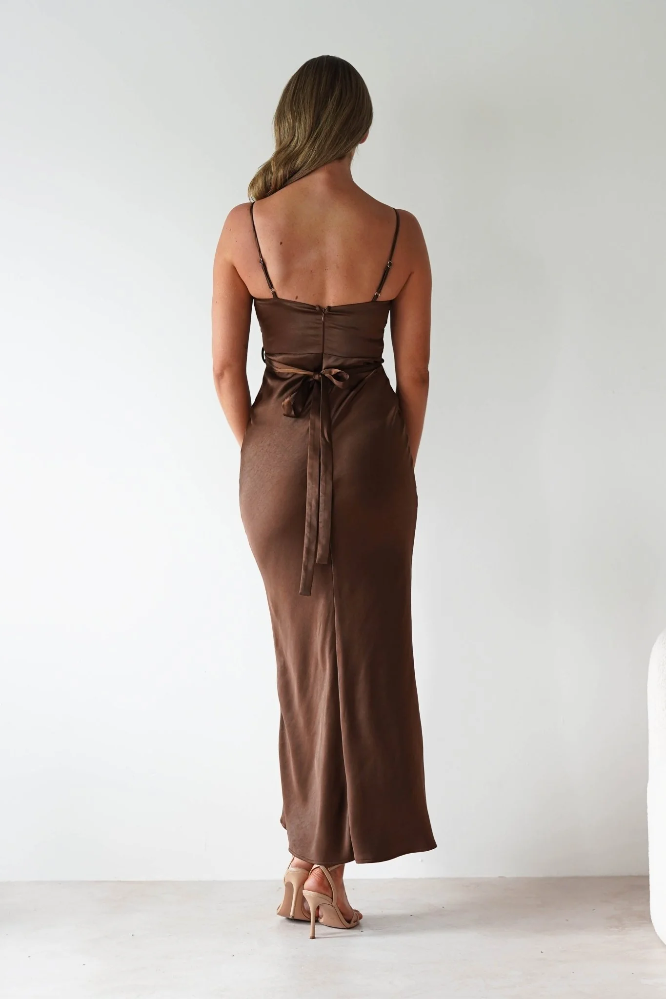 Everleigh Soft Satin Midaxi Dress | Brown - Image 7