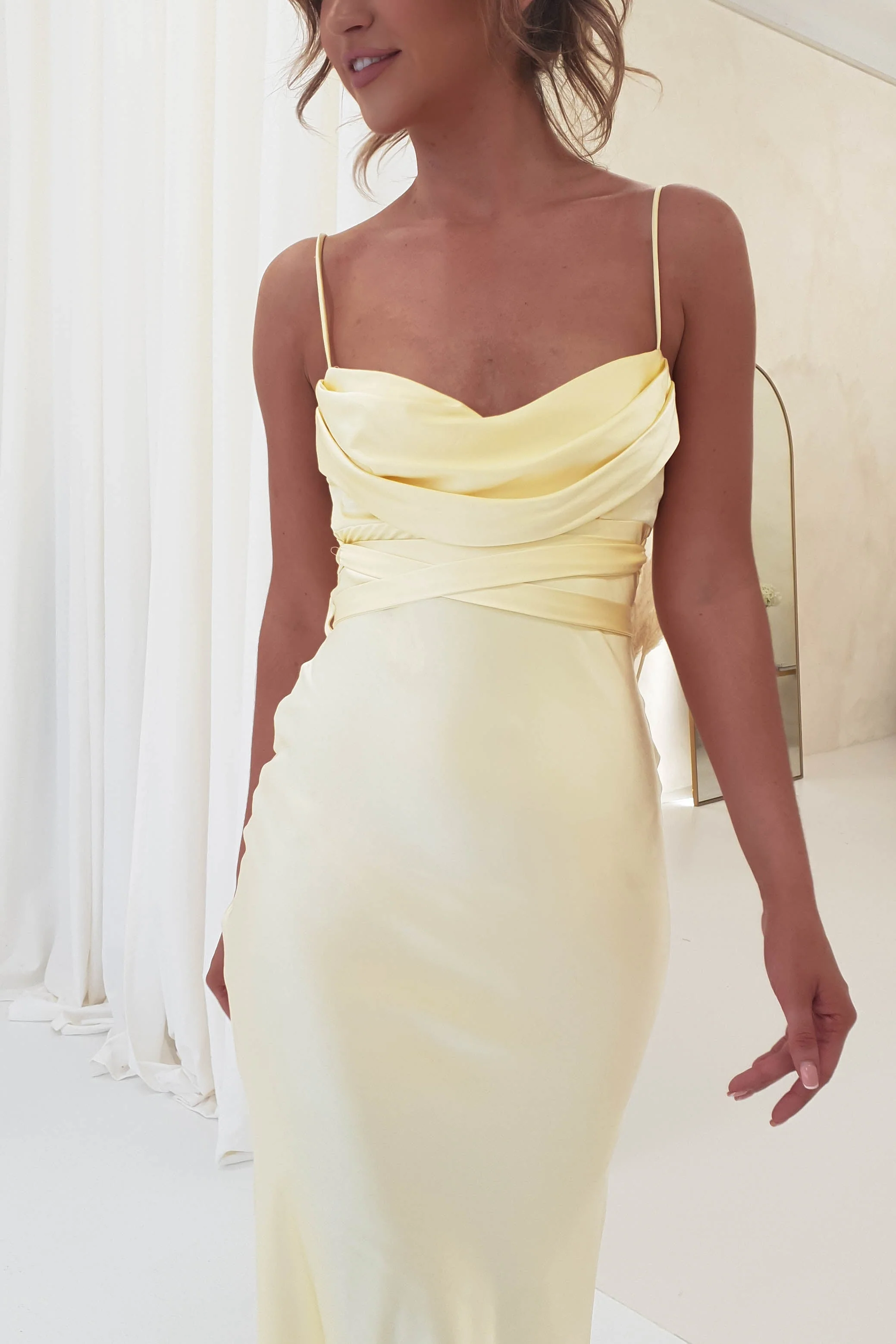 Everleigh Soft Satin Midi Dress | Butter Yellow - Image 7