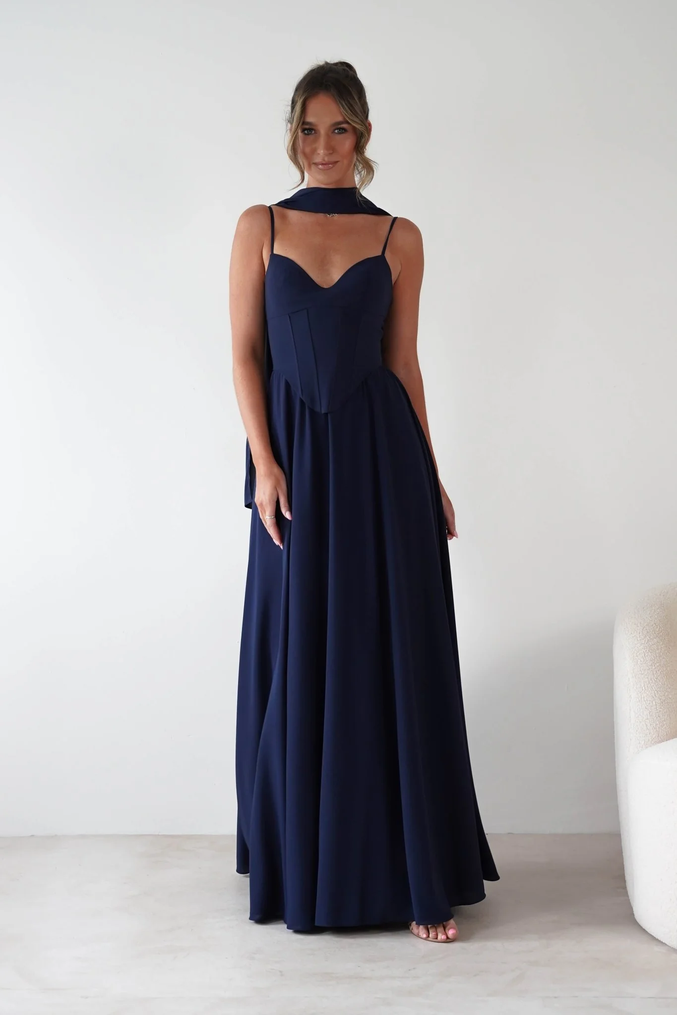 Felicity Lace Up Corset Maxi Dress | Navy - Image 12