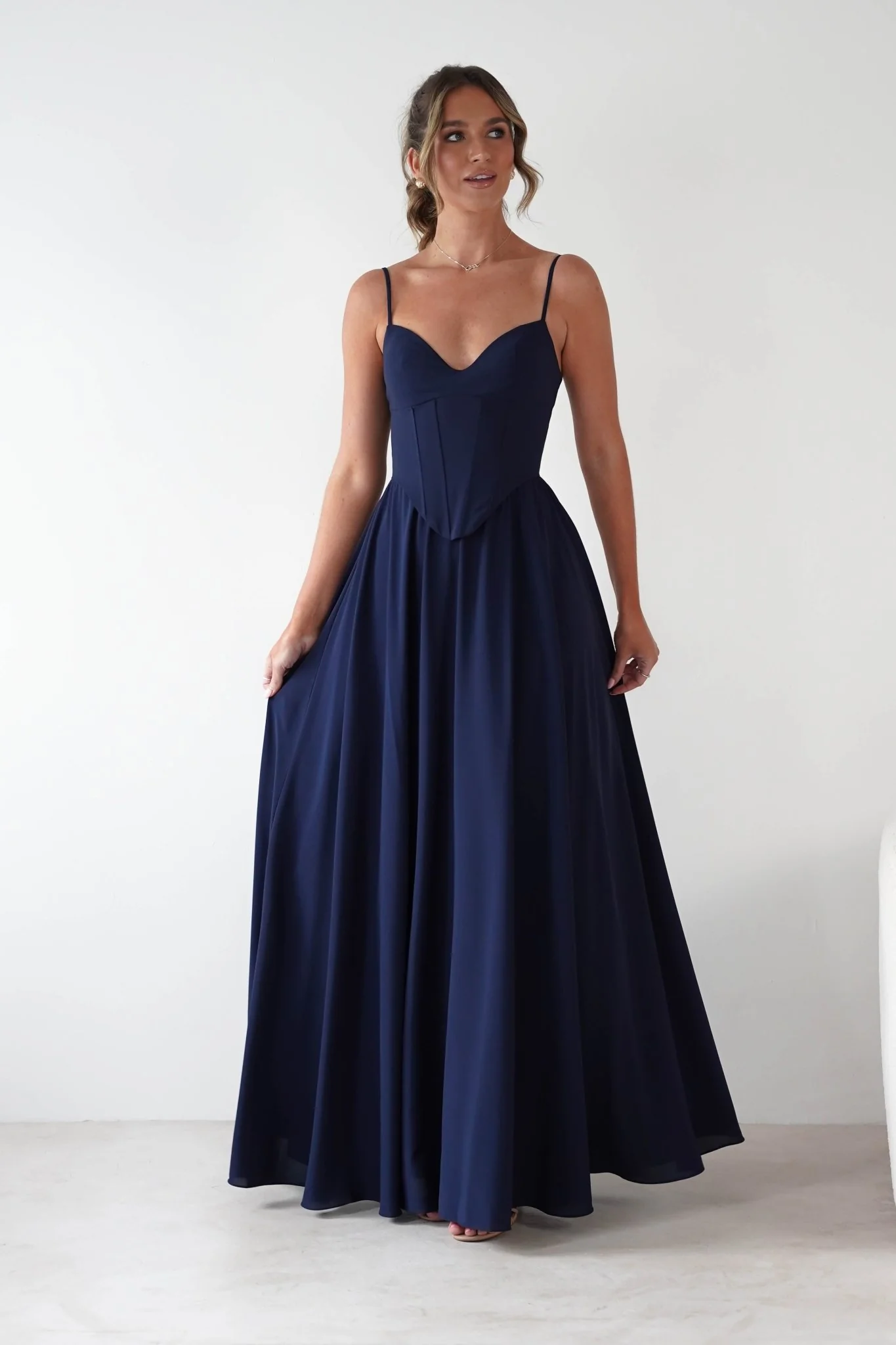Felicity Lace Up Corset Maxi Dress | Navy - Image 5