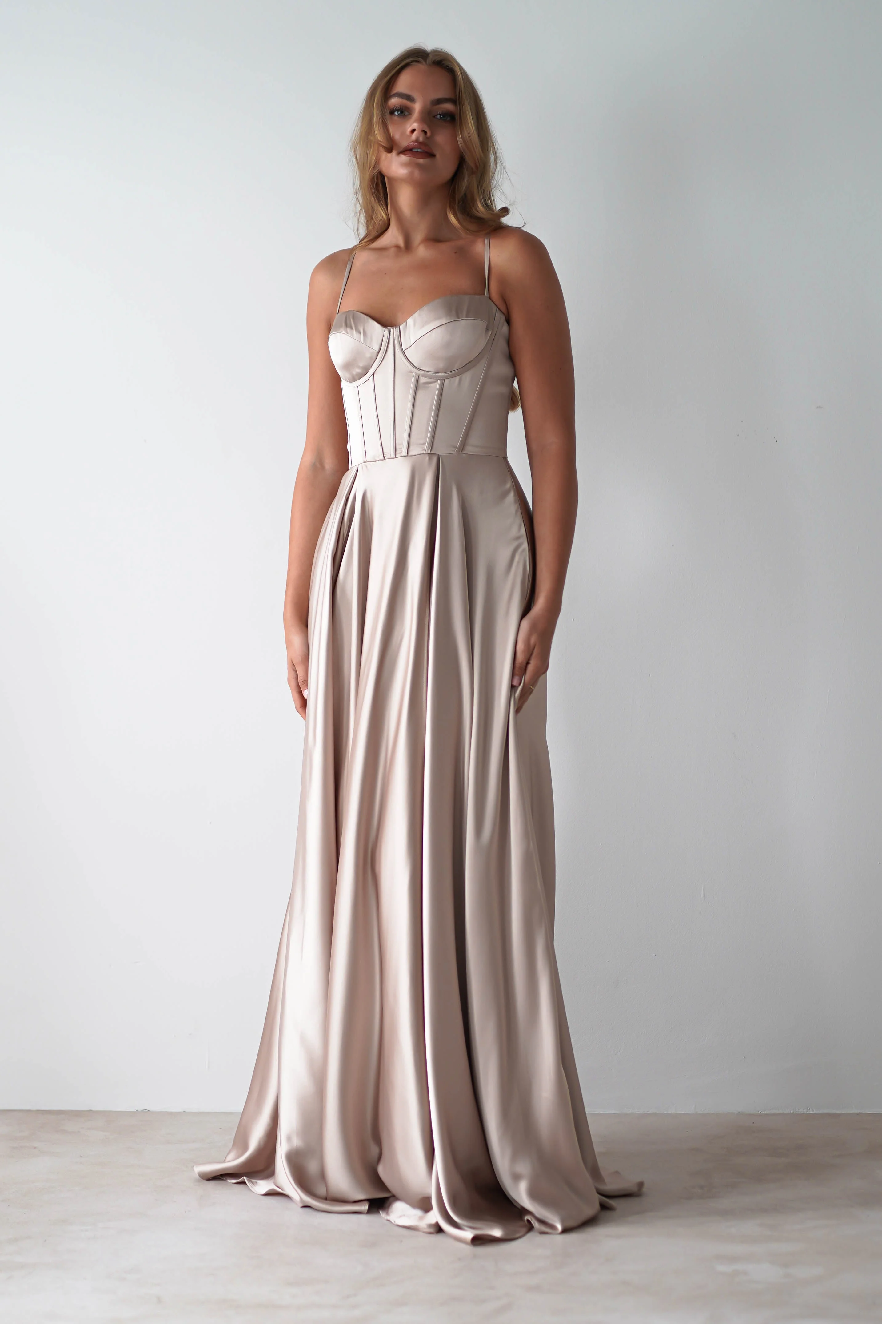 Georgia Soft Satin Maxi Gown | Champange - Image 7