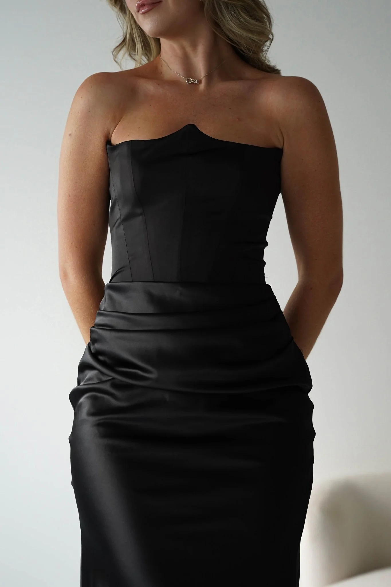 Giselle Corset Satin Maxi Dress | Black - Image 3