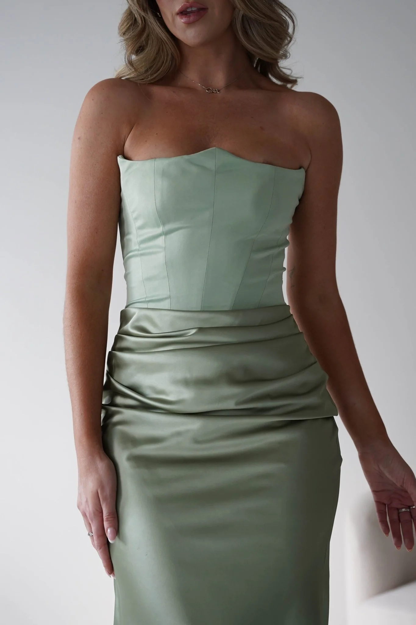 Giselle Corset Satin Maxi Dress | Sage - Image 4