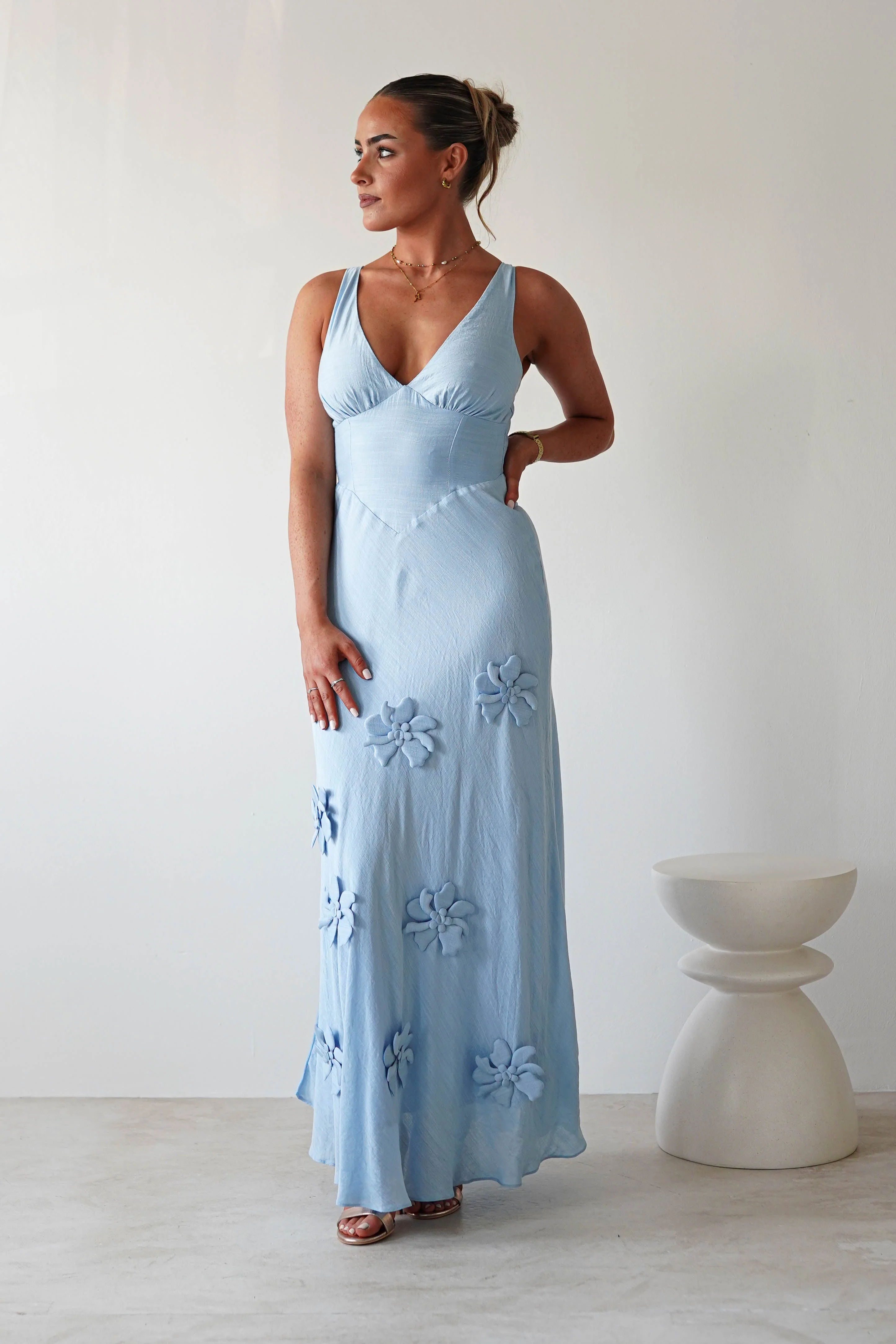 Hailey Cotton Floral Detail Maxi | Blue - Image 7