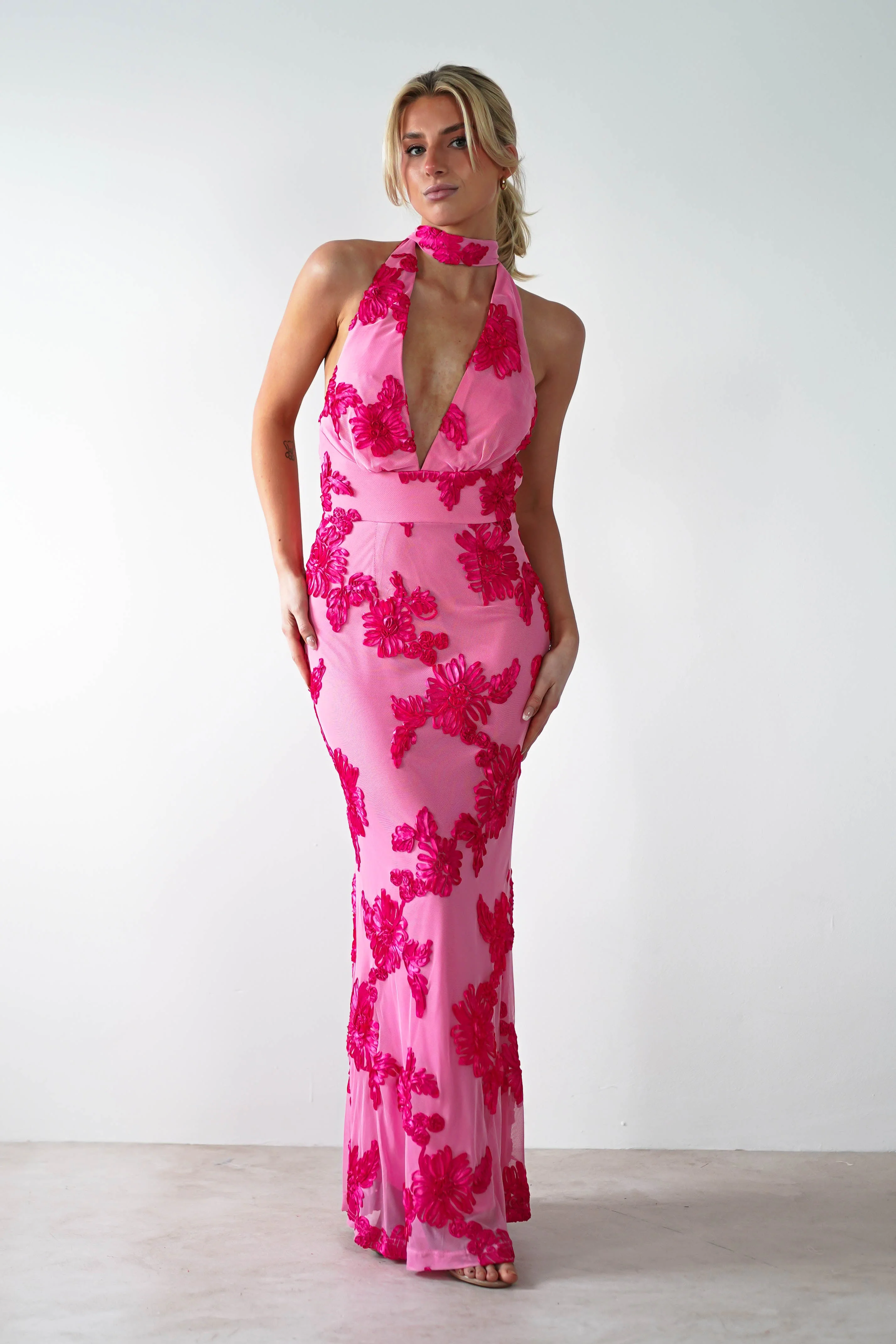 Halsey Tie Back Maxi Dress | Pink Print - Image 6