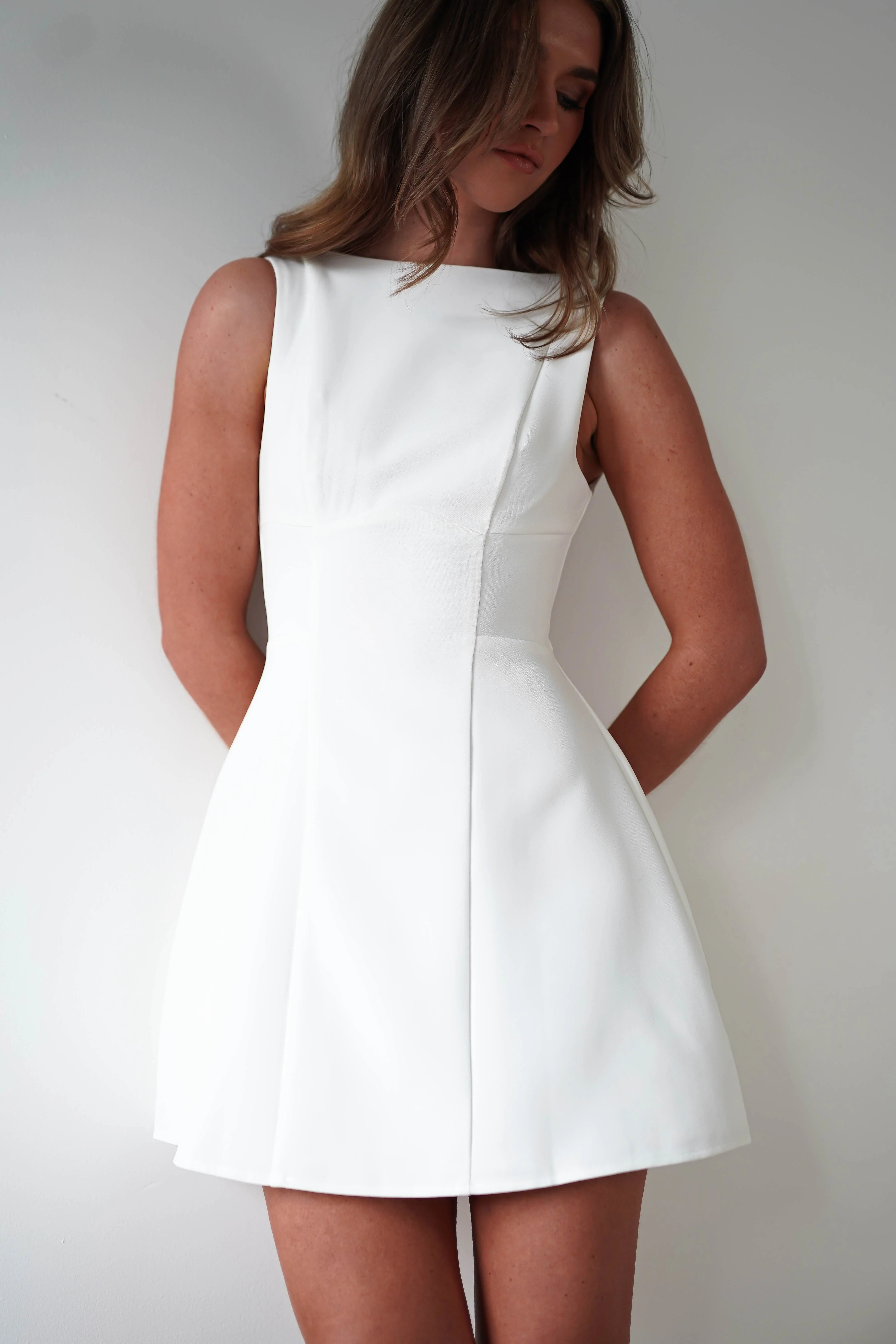 Hannah Structured Mini Dress | White - Image 15