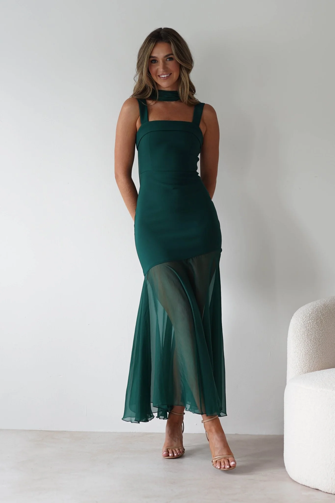 Harmony Square Neck Bodycon Maxi Dress | Dark Green - Image 6
