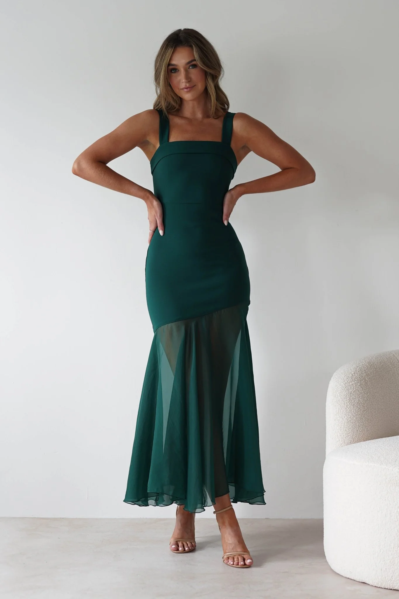 Harmony Square Neck Bodycon Maxi Dress | Dark Green - Image 9
