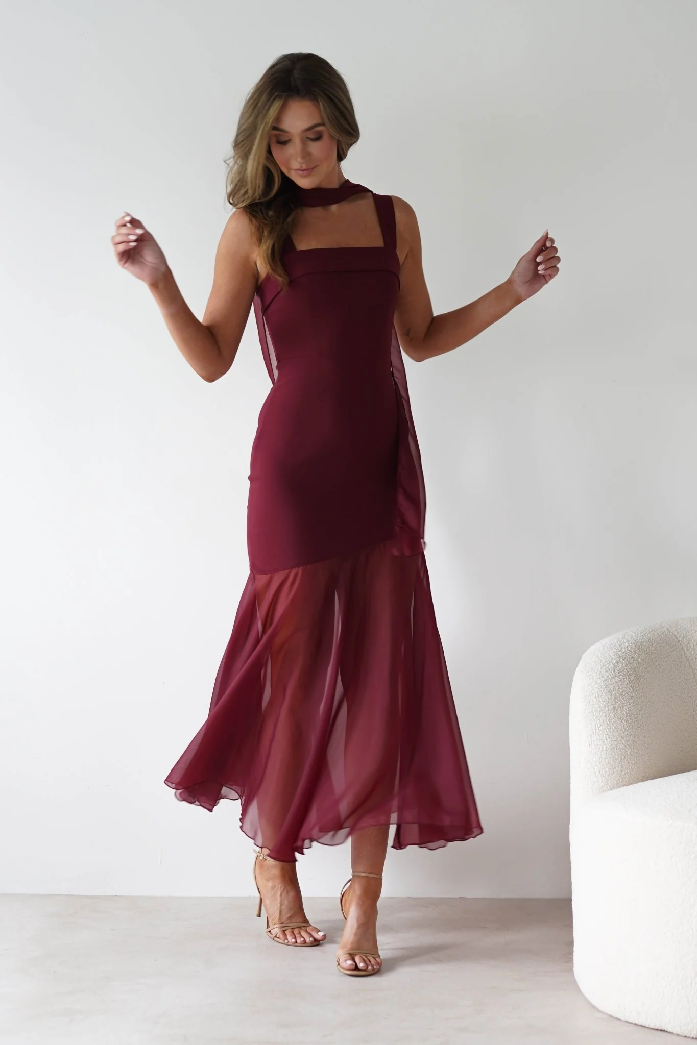 Harmony Square Neck Bodycon Maxi Dress | Wine - Image 12