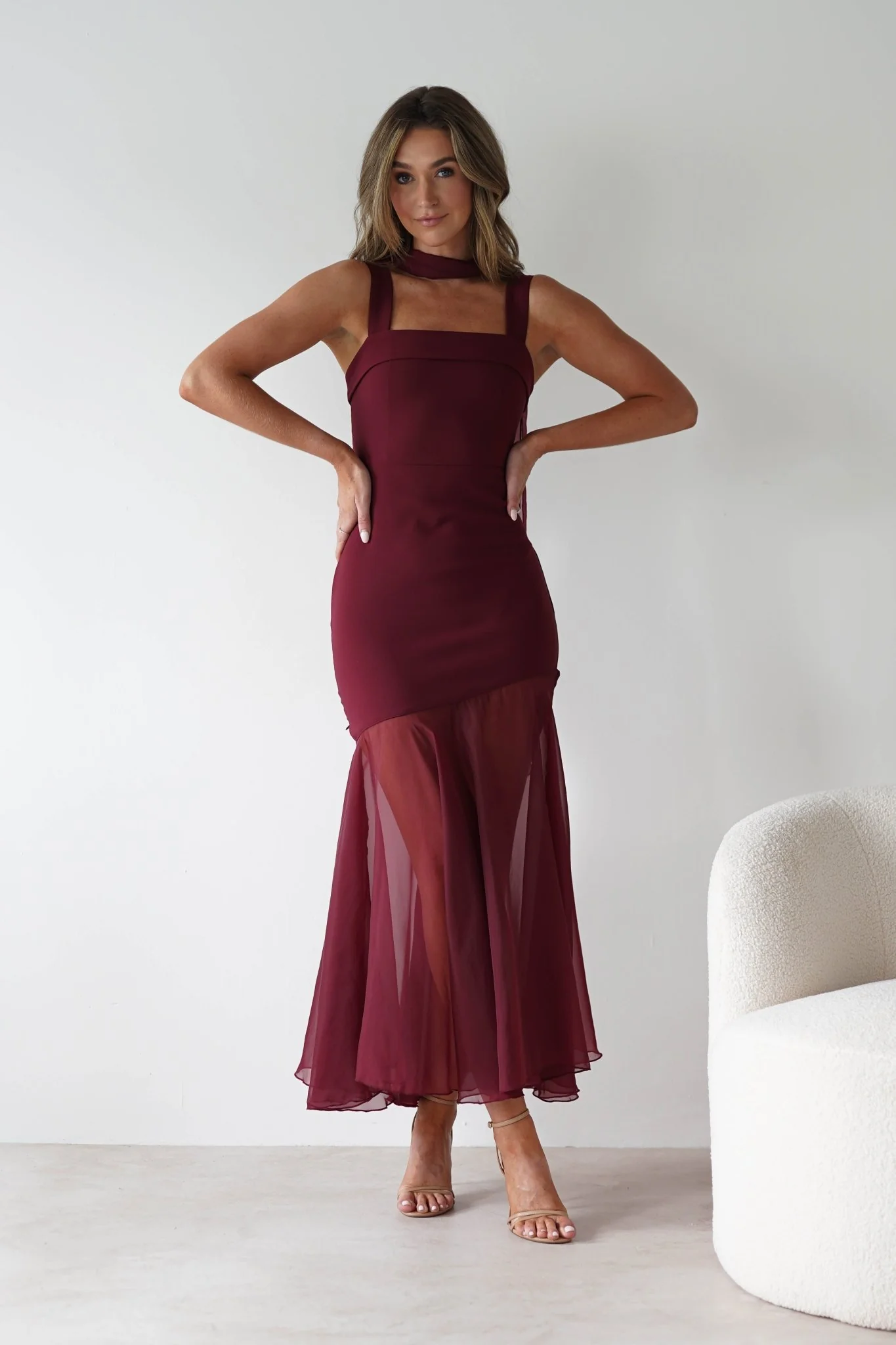 Harmony Square Neck Bodycon Maxi Dress | Wine - Image 13