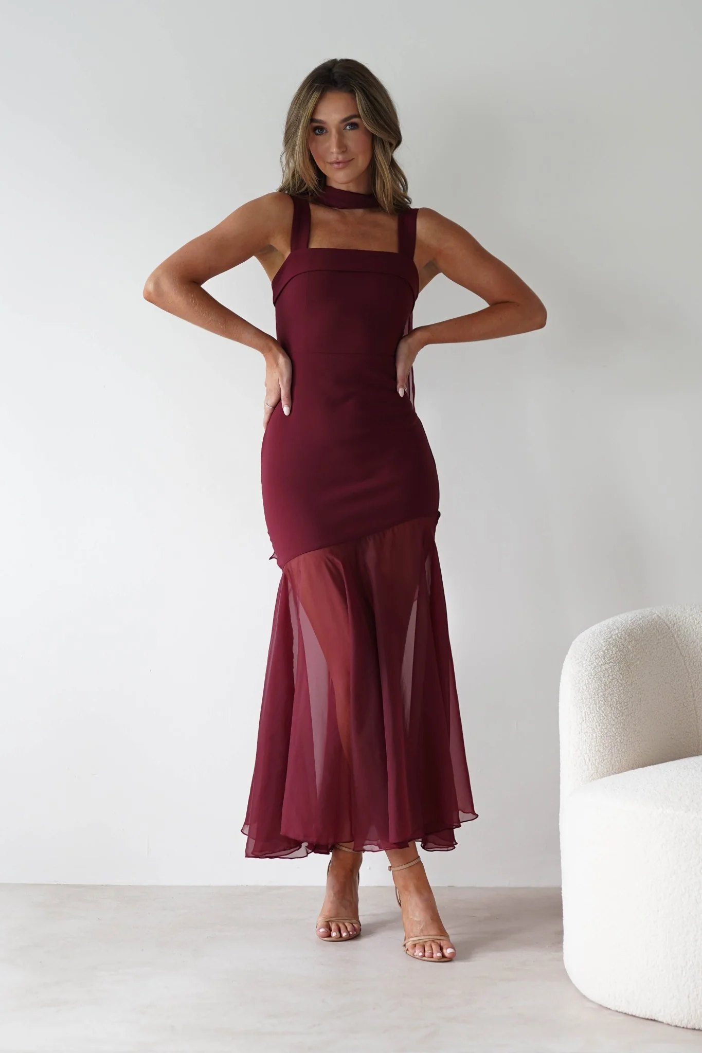 Harmony Square Neck Bodycon Maxi Dress | Wine - Image 14