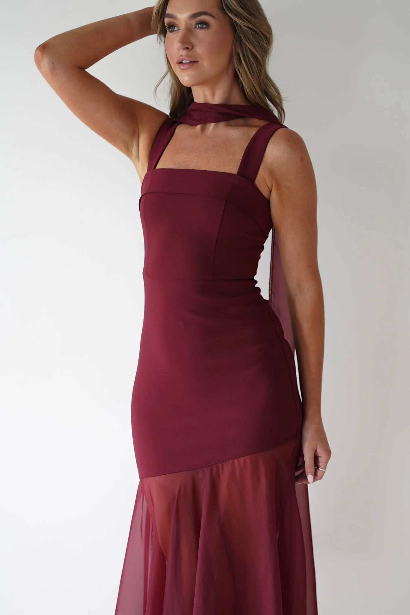 Harmony Square Neck Bodycon Maxi Dress | Wine - Image 6