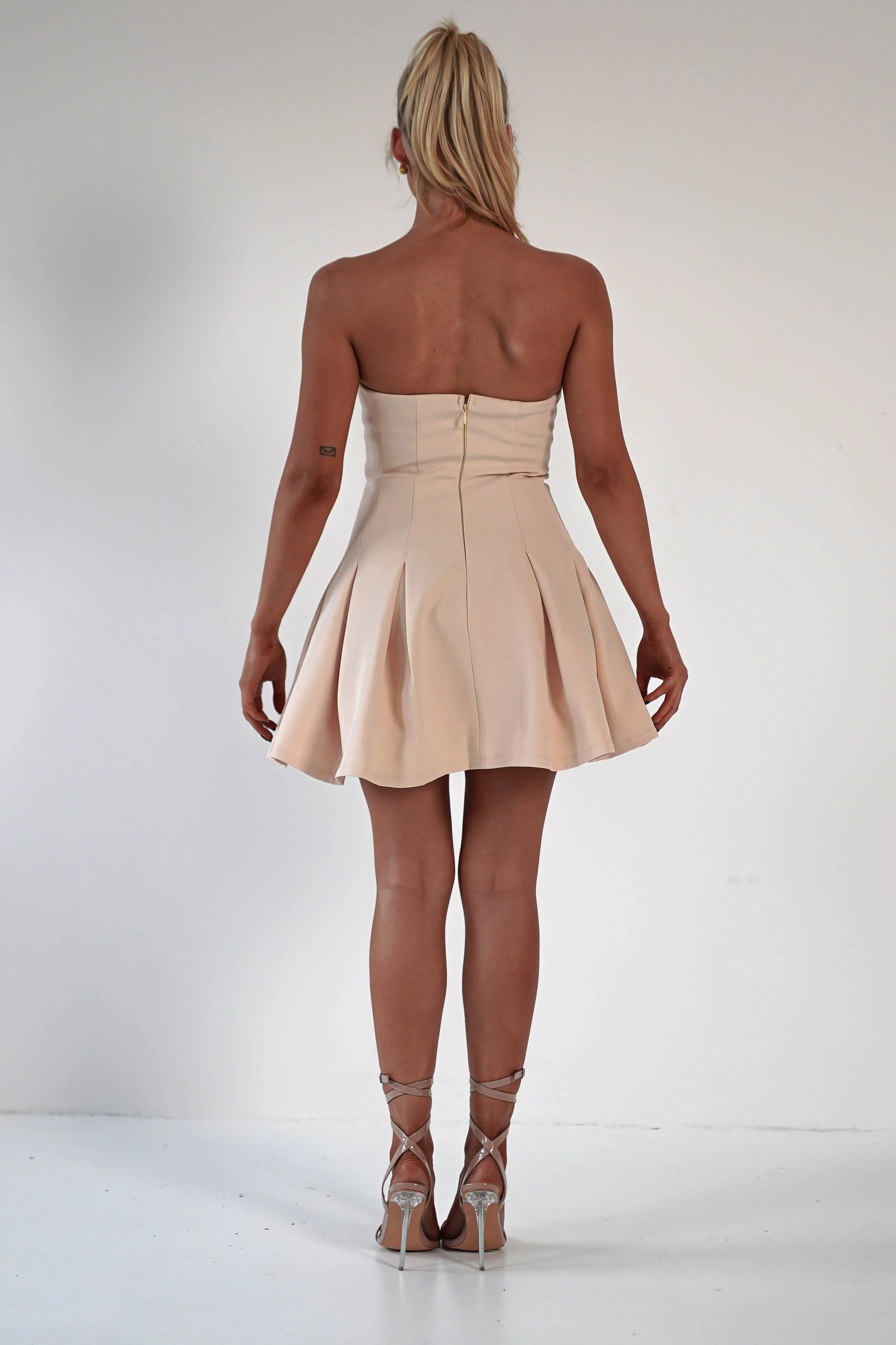Harper Pleated Mini Dress | Apricot Cream - Image 6