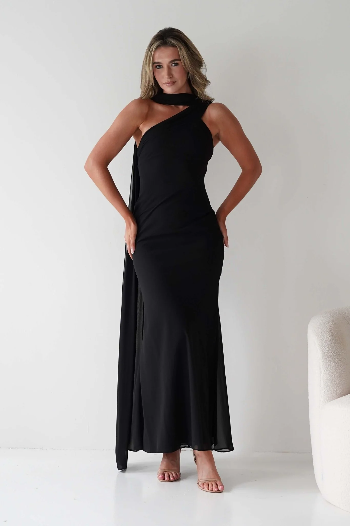 Hathaway Chiffon Drape Maxi Dress | Black - Image 4