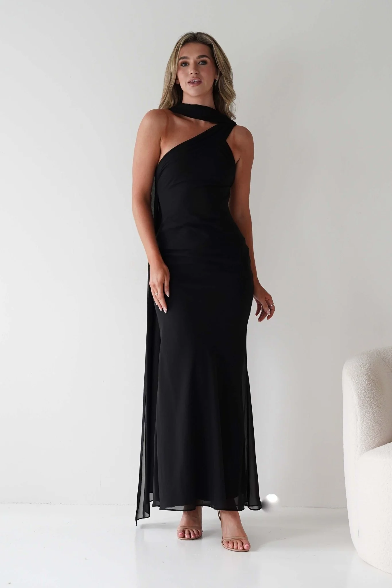 Hathaway Chiffon Drape Maxi Dress | Black - Image 7