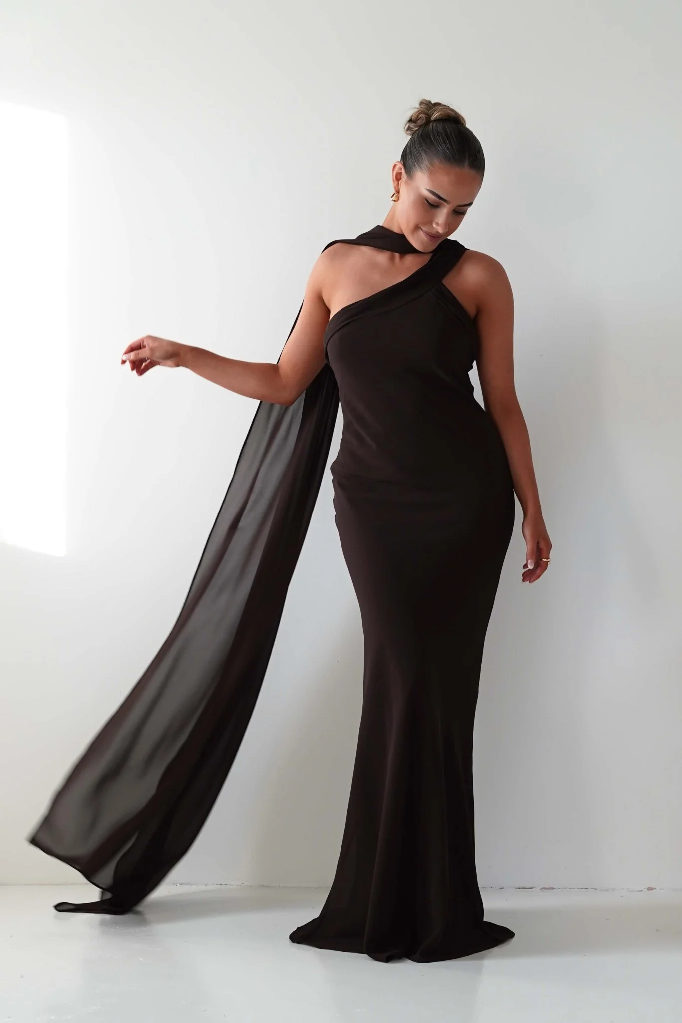 Hathaway Chiffon Drape Maxi Dress | Brown - Image 2