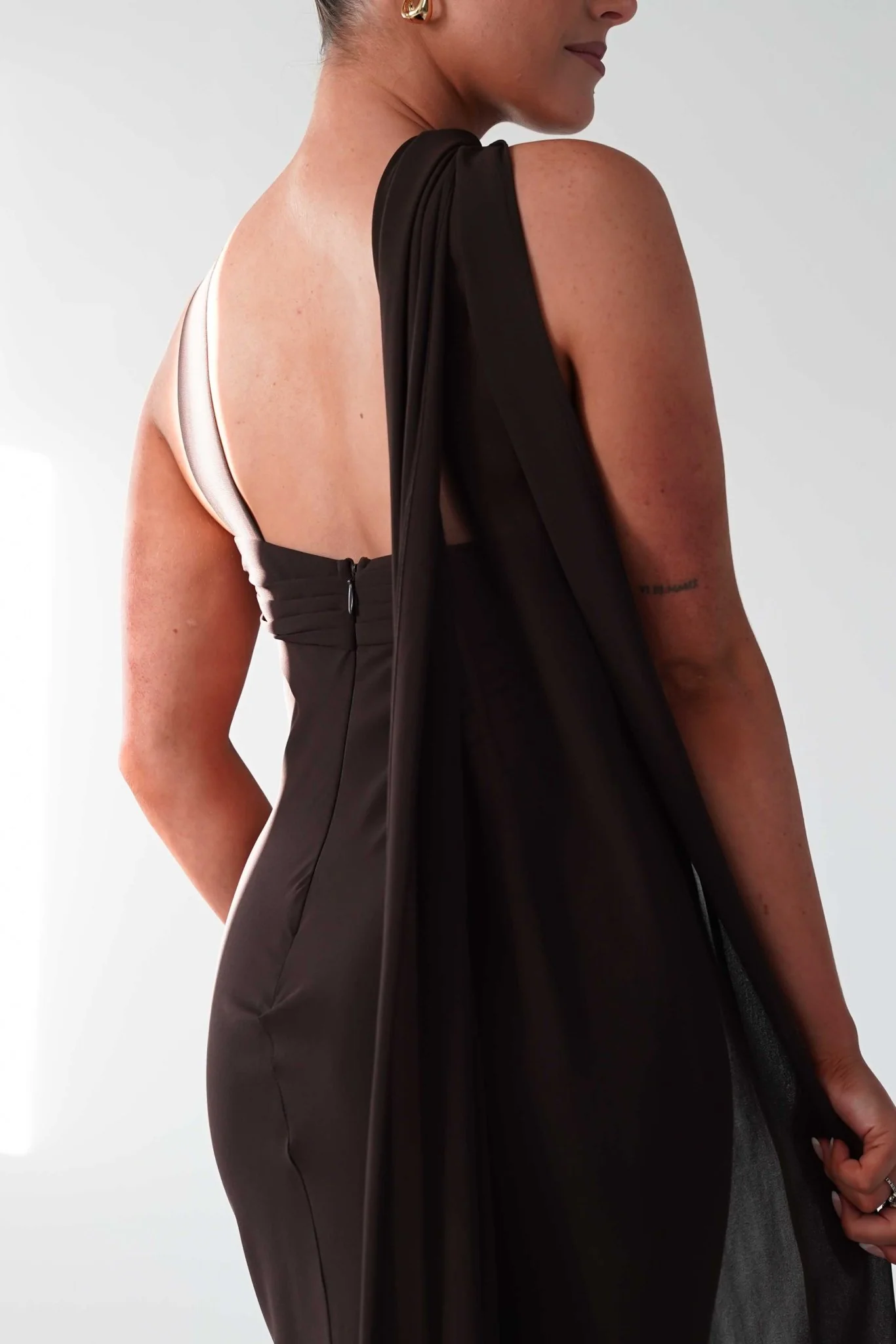 Hathaway Chiffon Drape Maxi Dress | Brown - Image 5