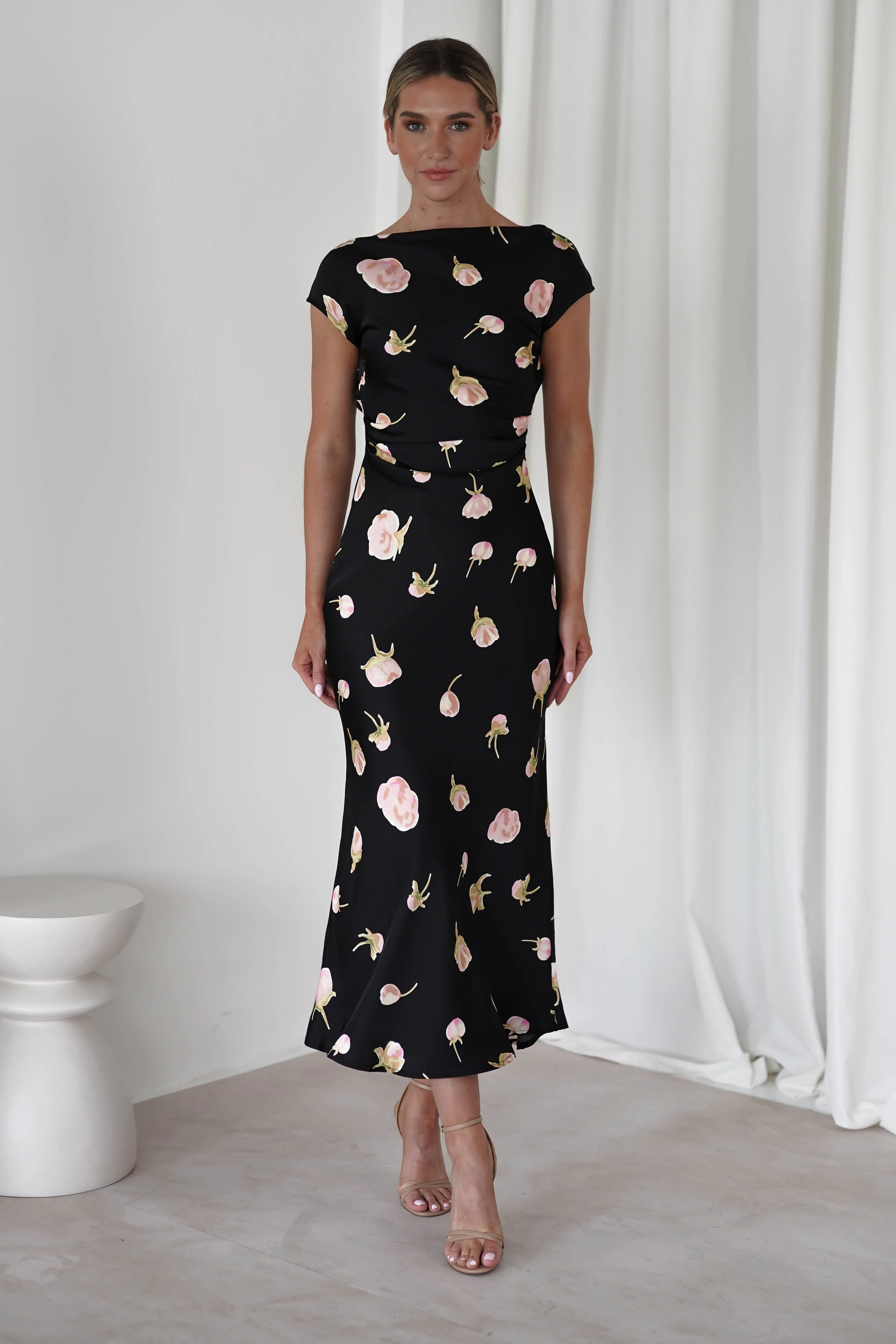 Hazel Soft Floral Maxi Dress | Black - Image 6