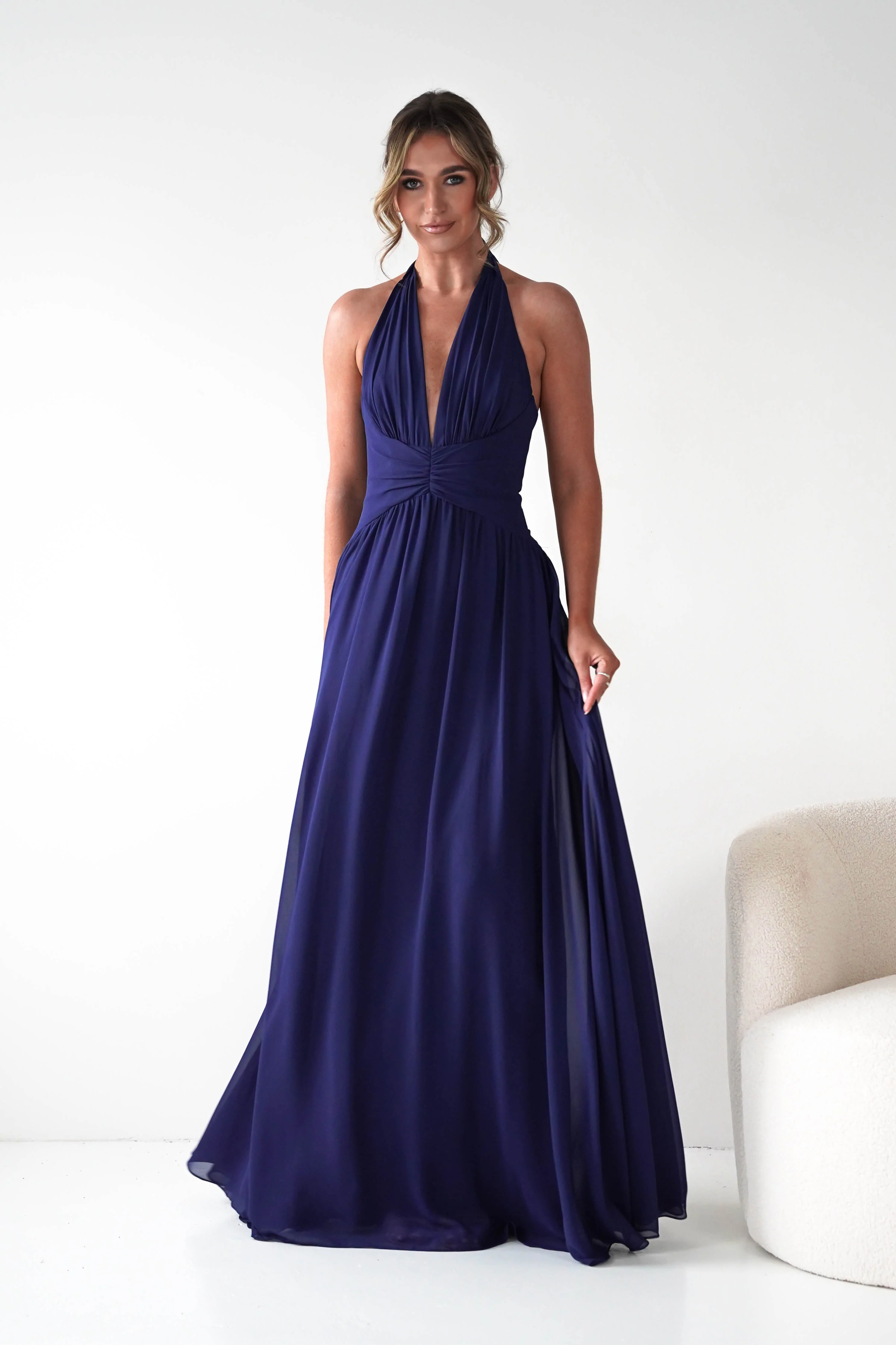 Helen Chiffon A-Line Maxi Dress | Navy