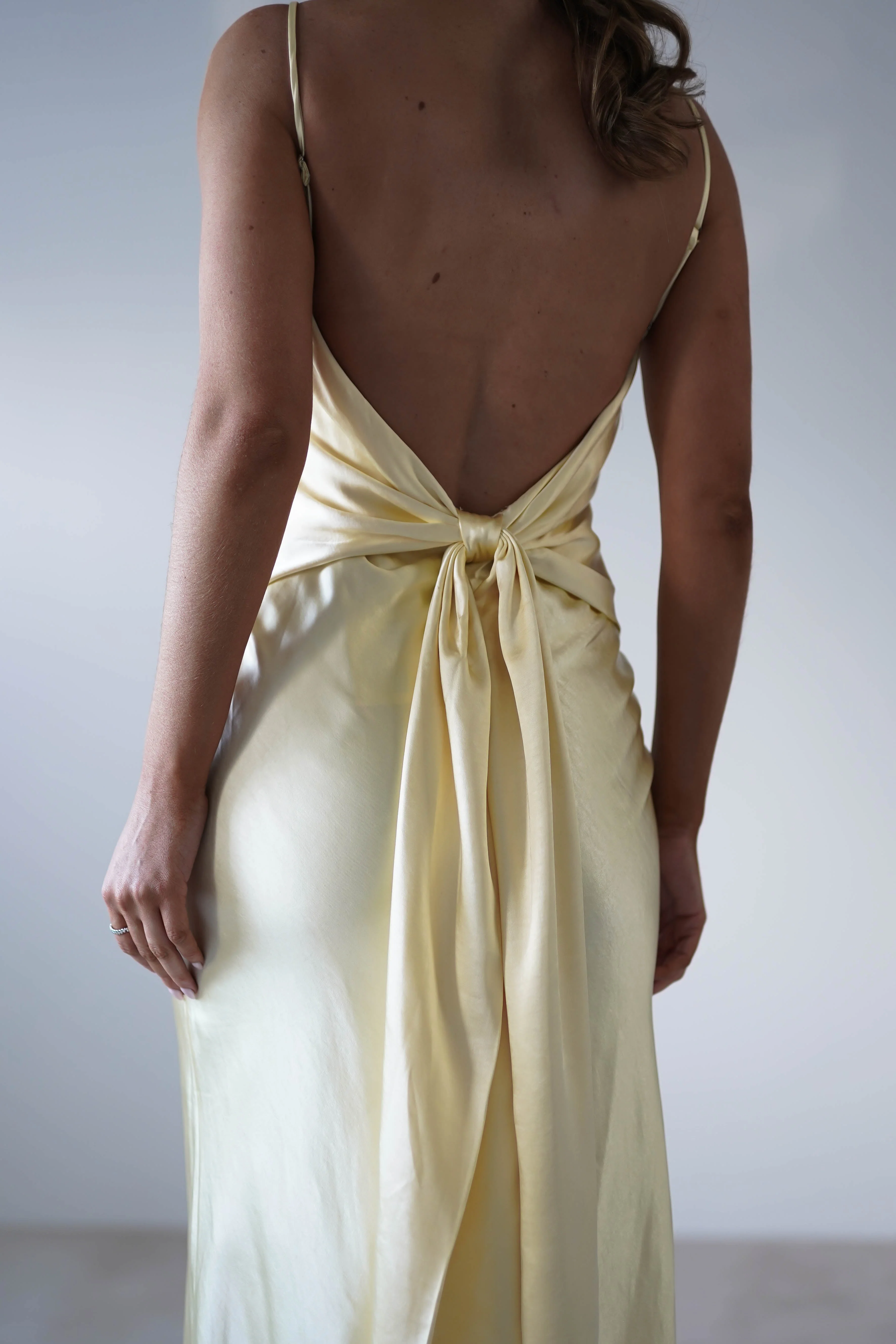 Hermie Silky Satin Maxi Dress | Lemon - Image 6