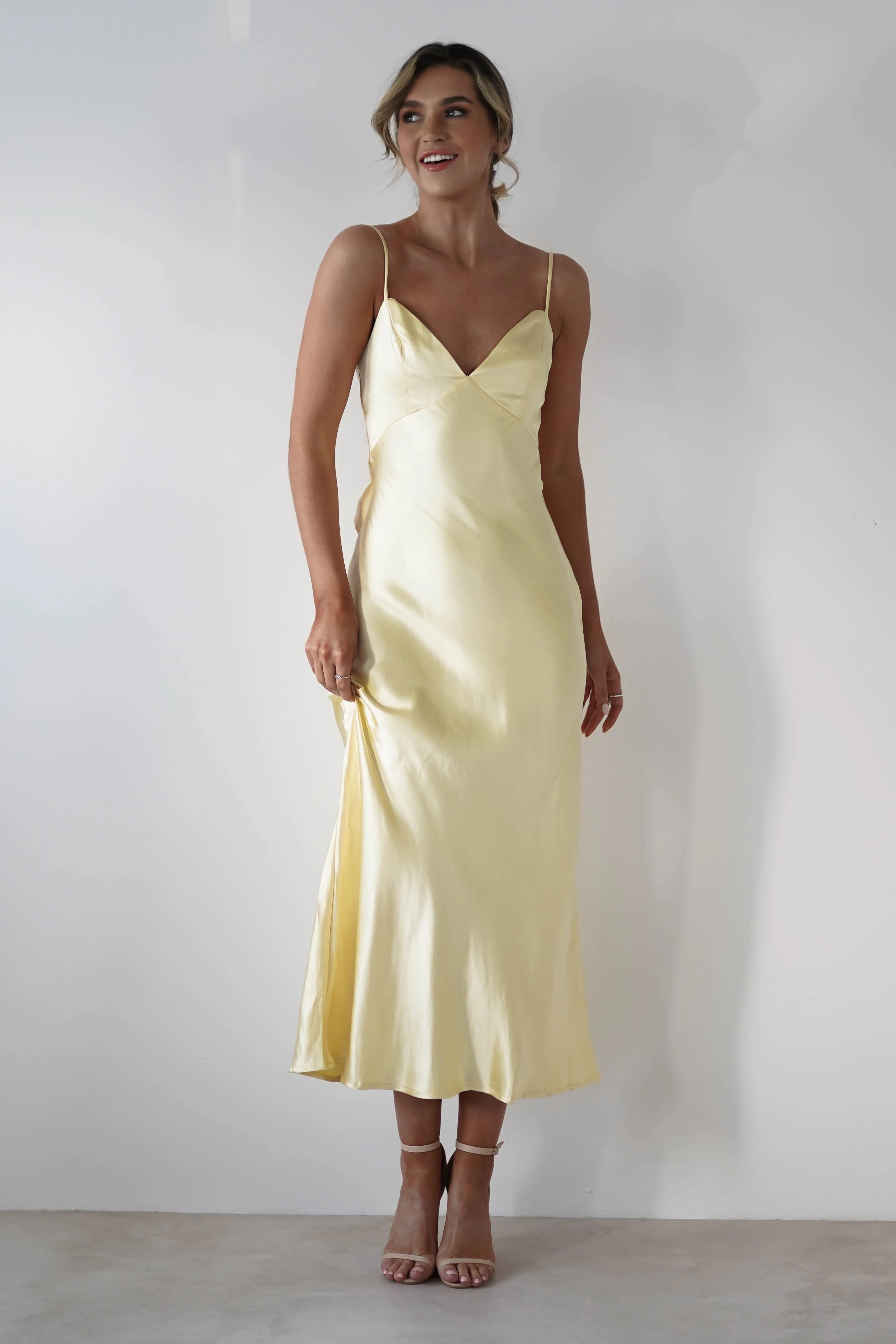 Hermie Silky Satin Maxi Dress | Lemon - Image 8