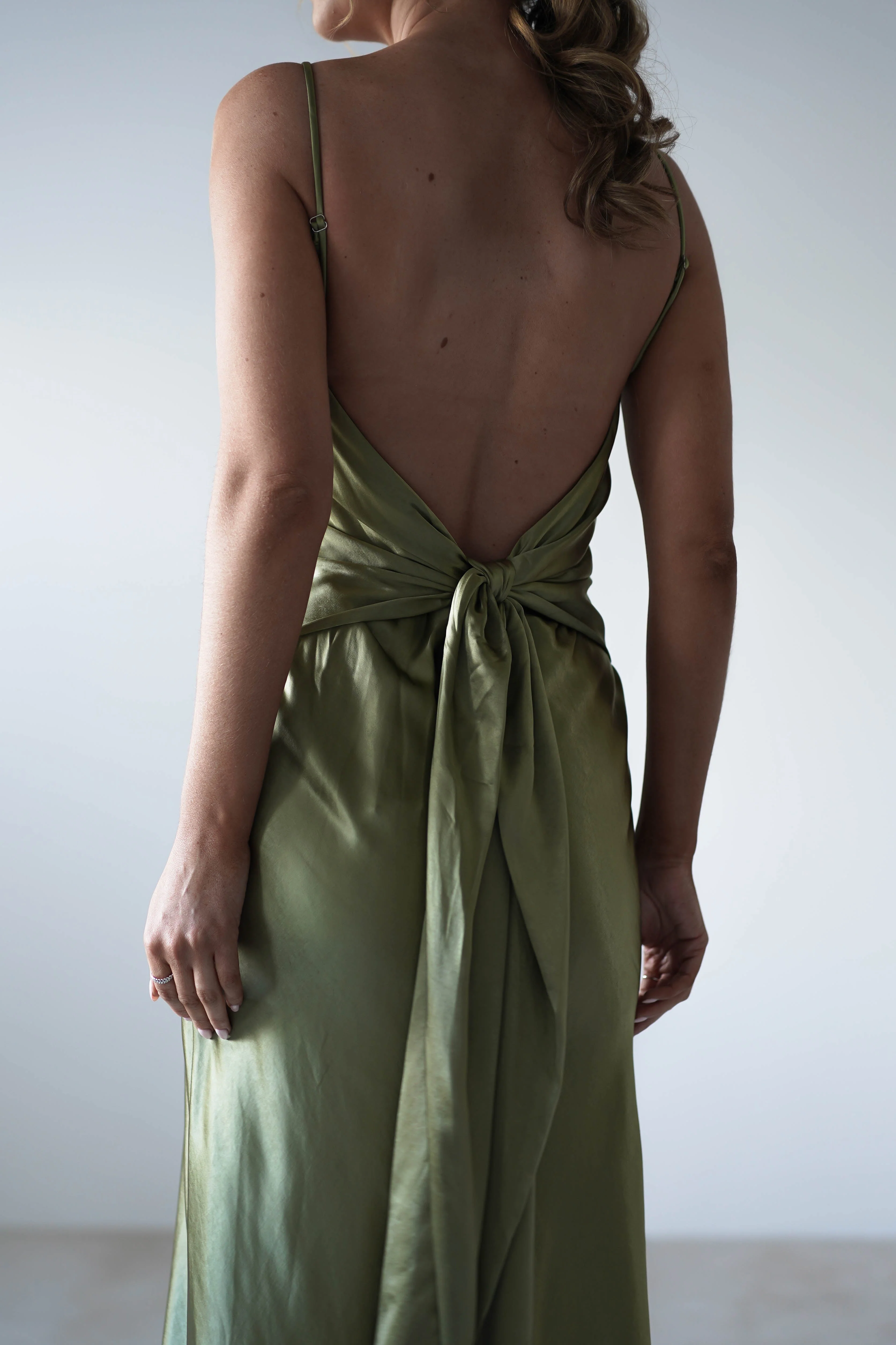 Hermie Silky Satin Maxi Dress | Olive - Image 4