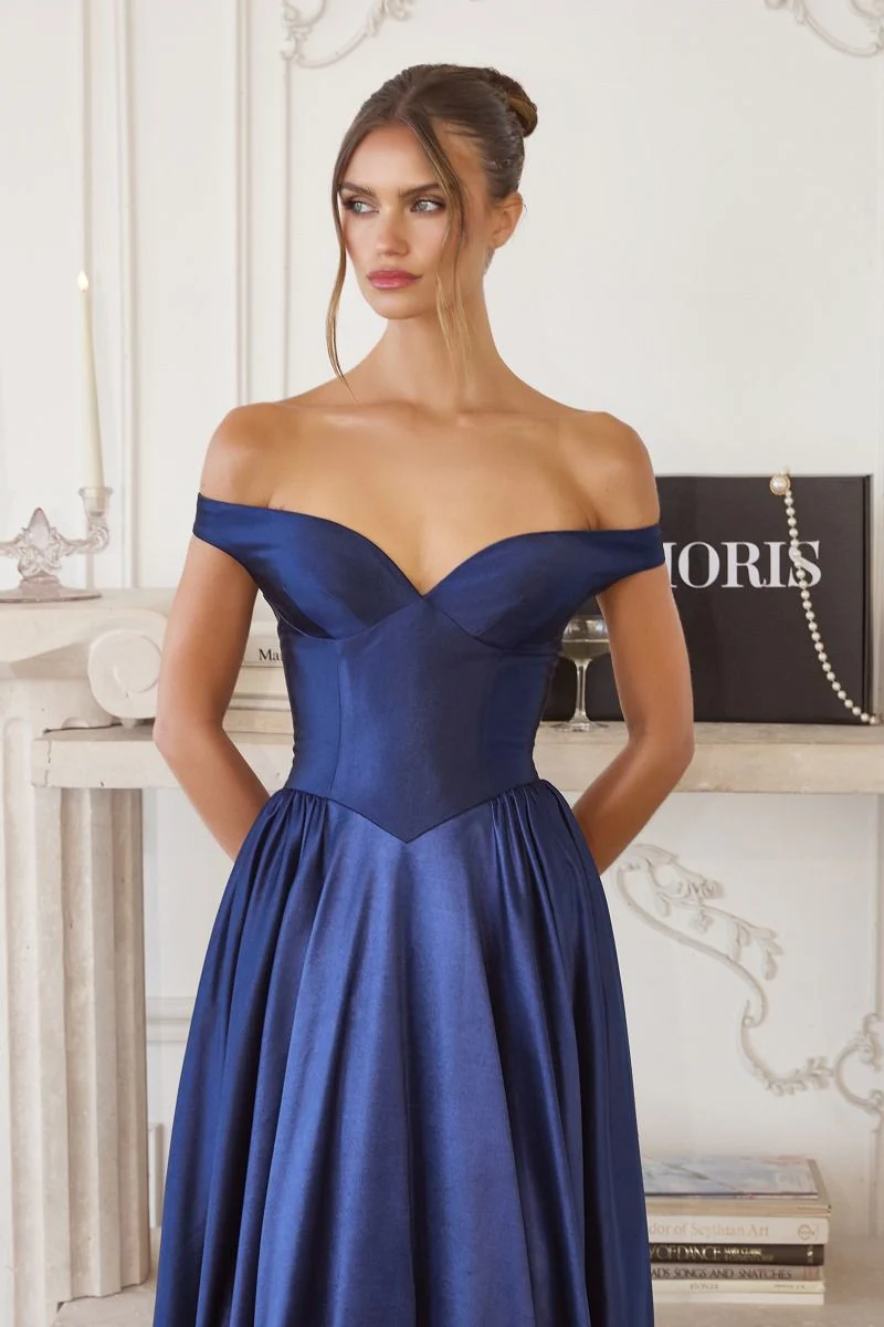 Irenia Off The Shoulder Structured Maxi Gown | Navy - Image 3