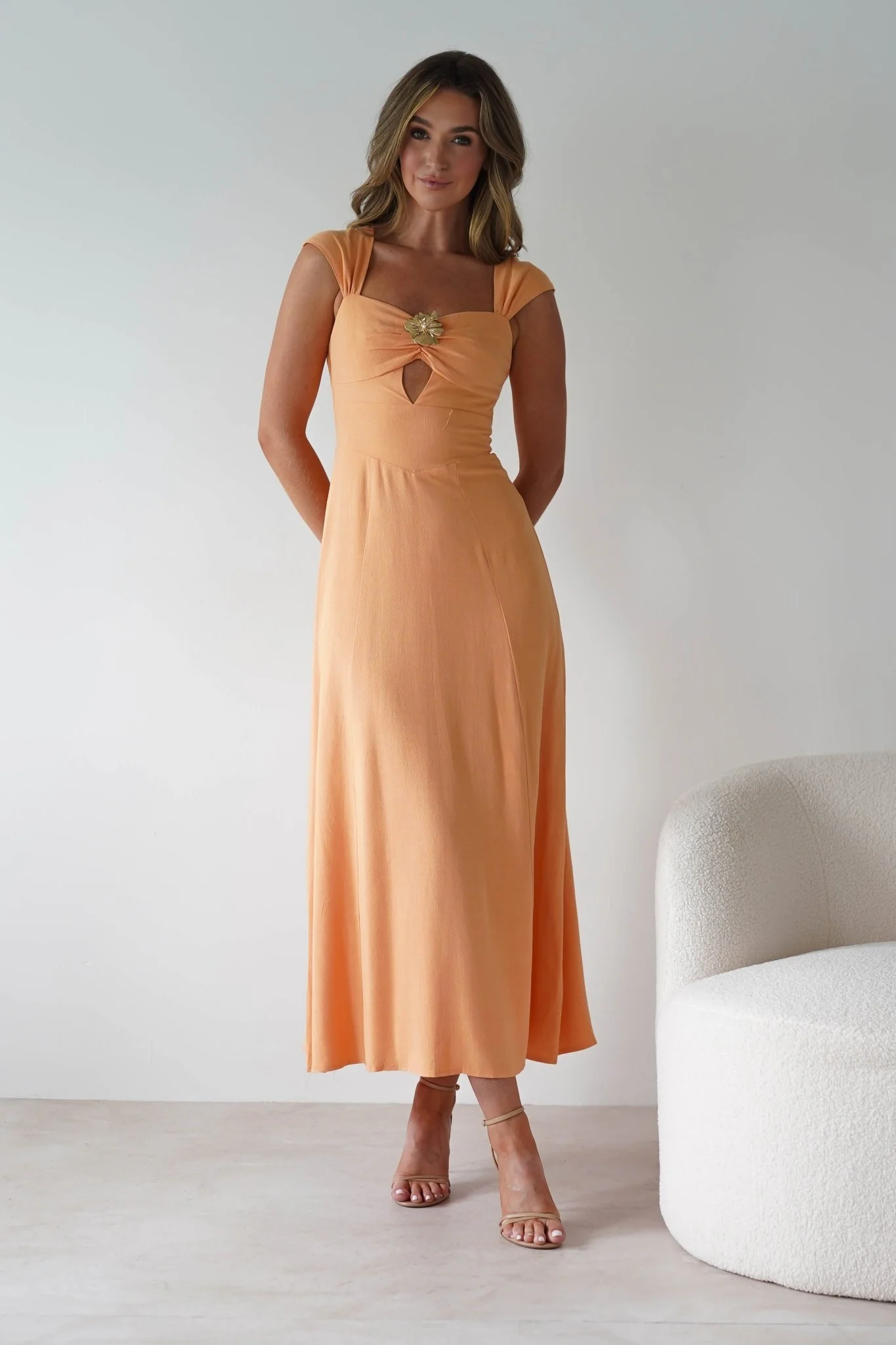 Isadora Linen Skater Maxi Dress | Orange - Image 3