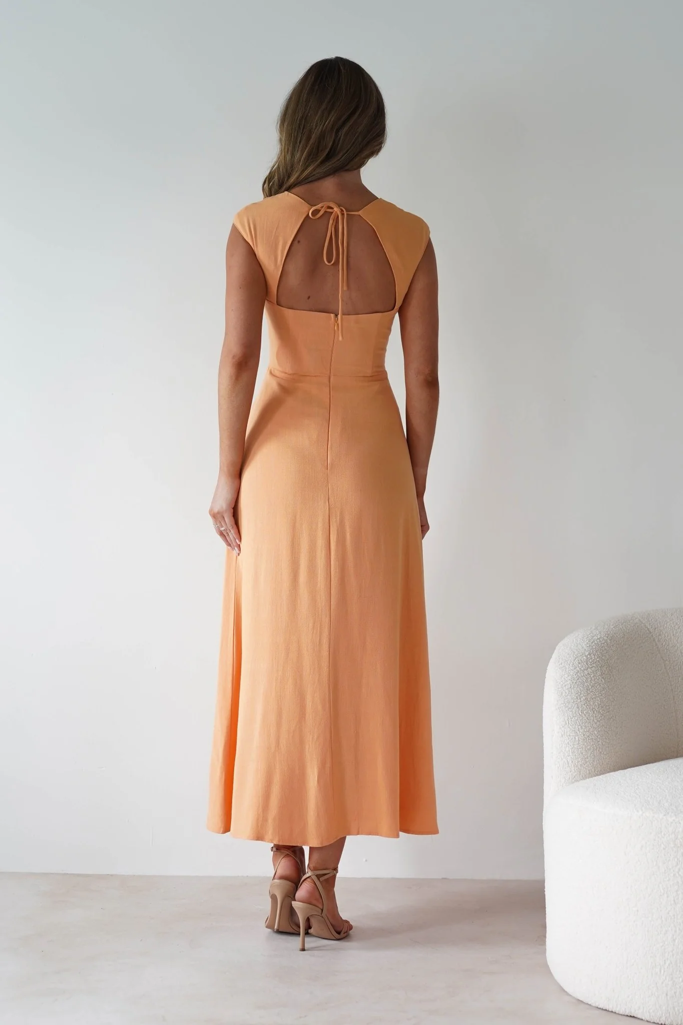 Isadora Linen Skater Maxi Dress | Orange - Image 7