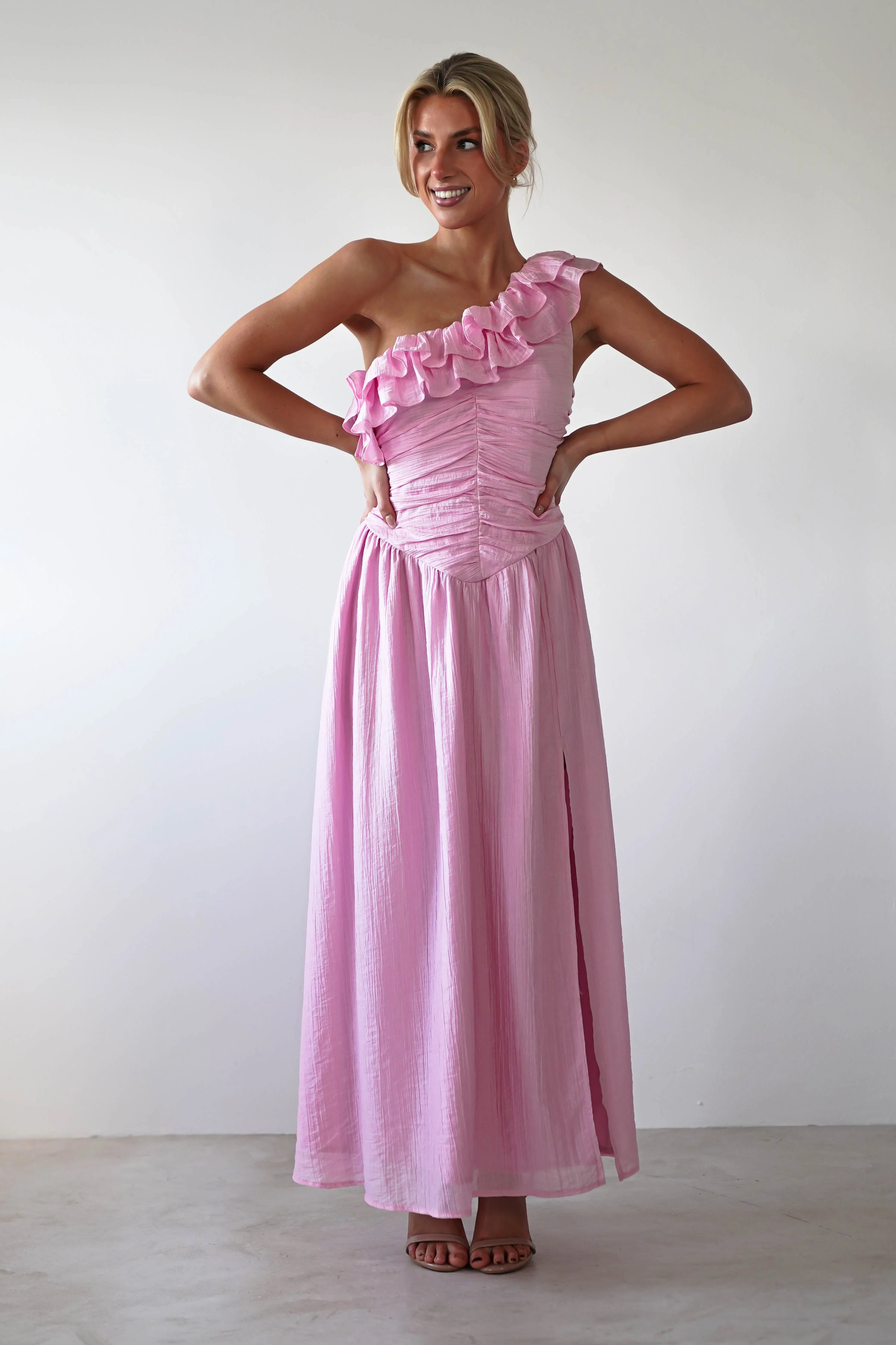 Jamie Ruffle One Shoulder Midaxi | Pink - Image 4