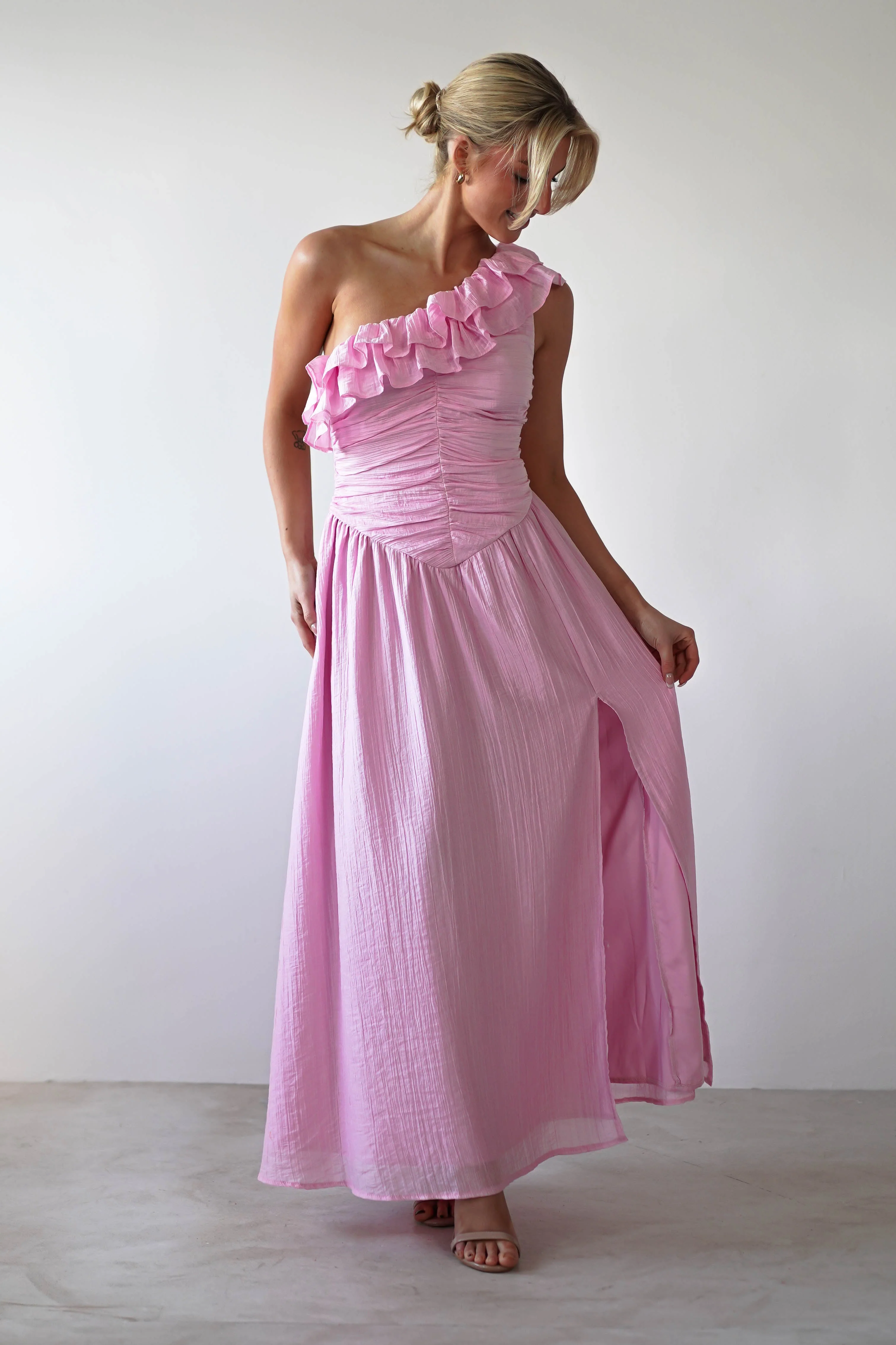 Jamie Ruffle One Shoulder Midaxi | Pink - Image 7