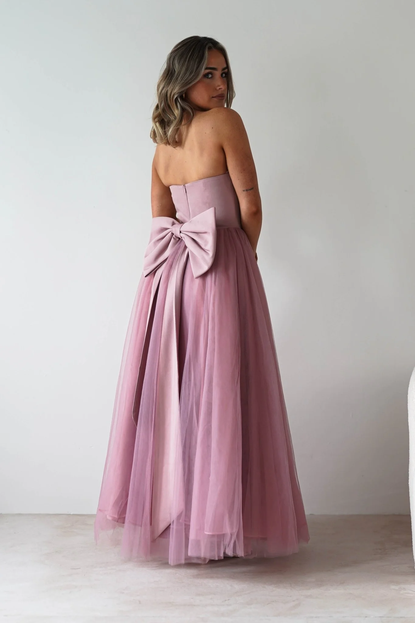 Jasalina Tulle Gown With Bow | Blush Pink