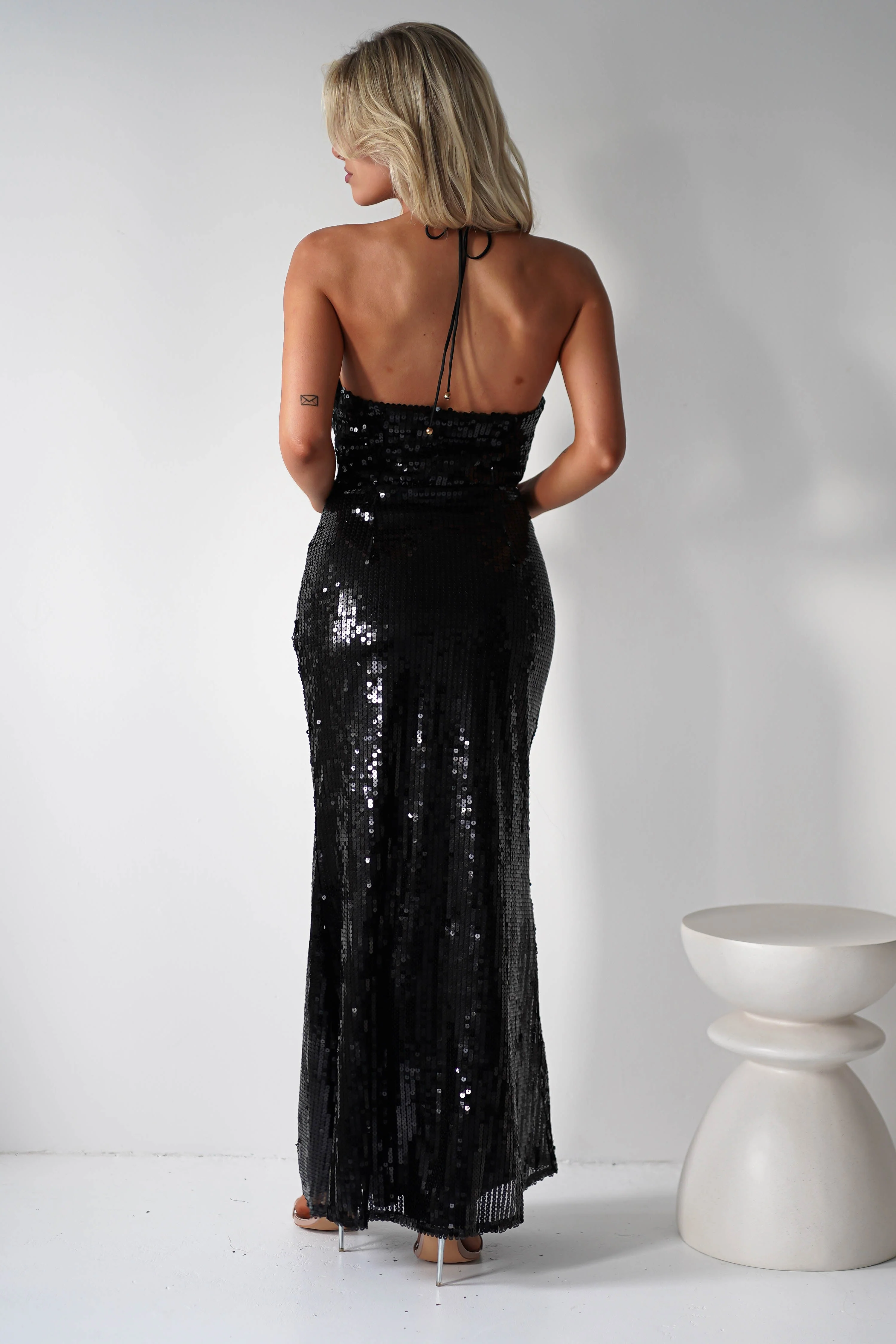 Jonna Halter Neck Sequin Maxi Dress | Black - Image 3