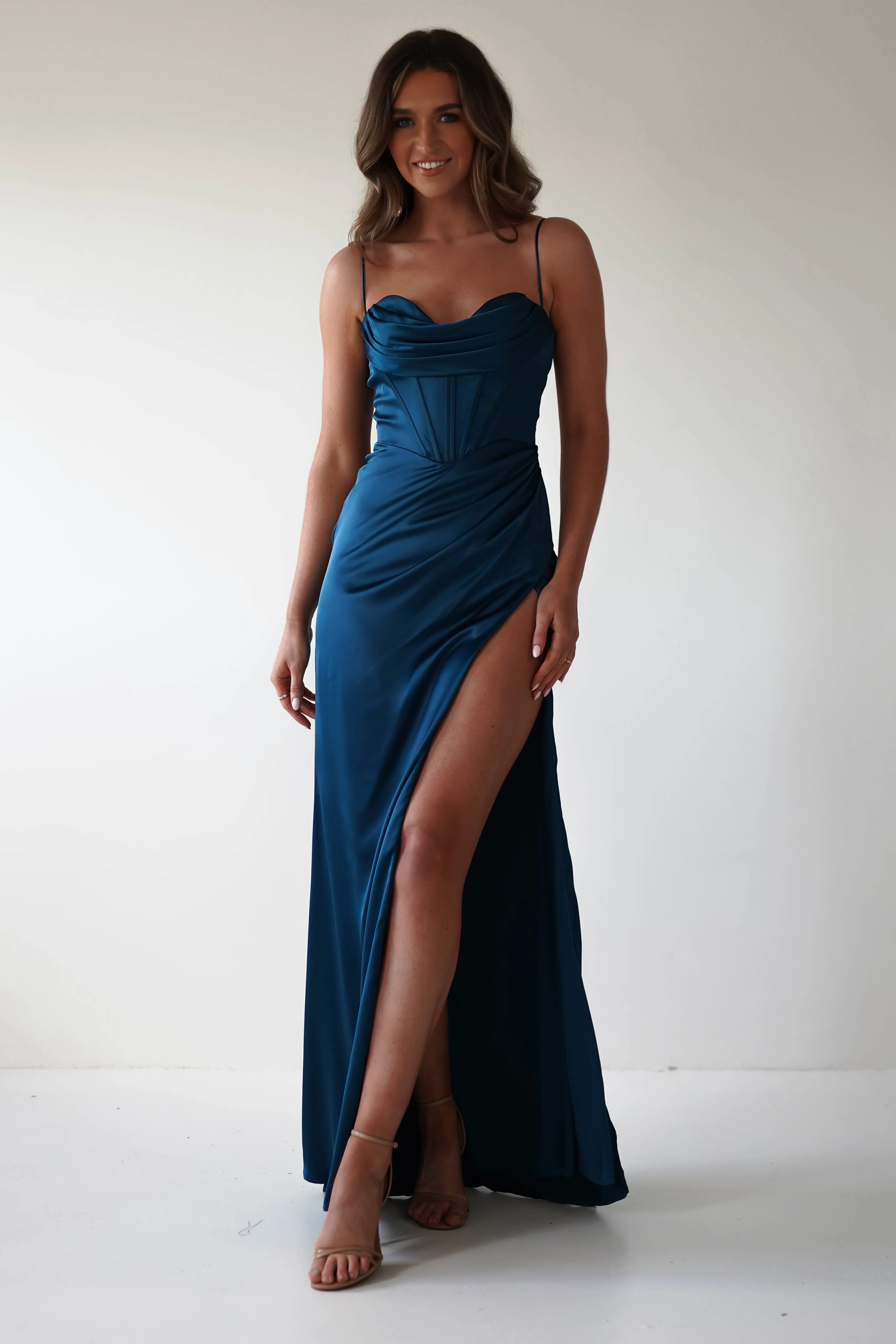 Julianne Corset Satin Gown | French Navy - Image 7