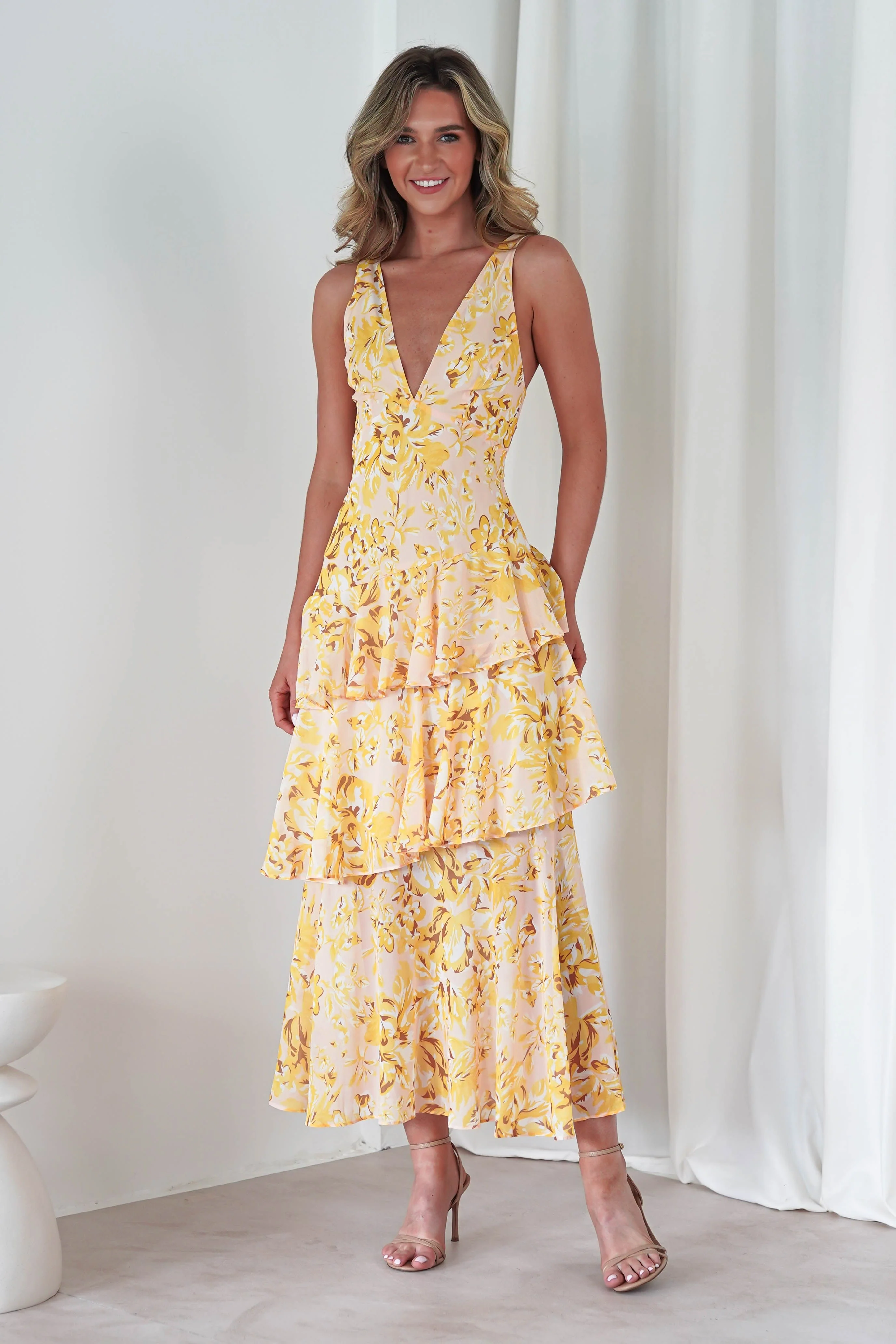 Karlie Floral Print Maxi Dress | Yellow - Image 12