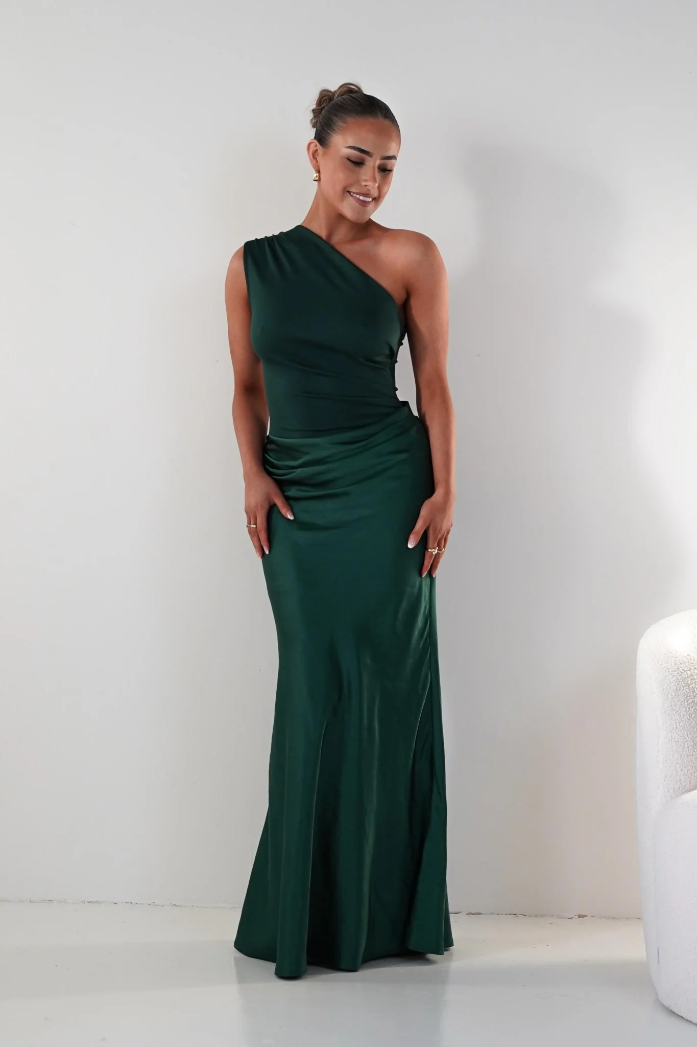 Kashia Draped Satin Maxi Dress | Emerald Green
